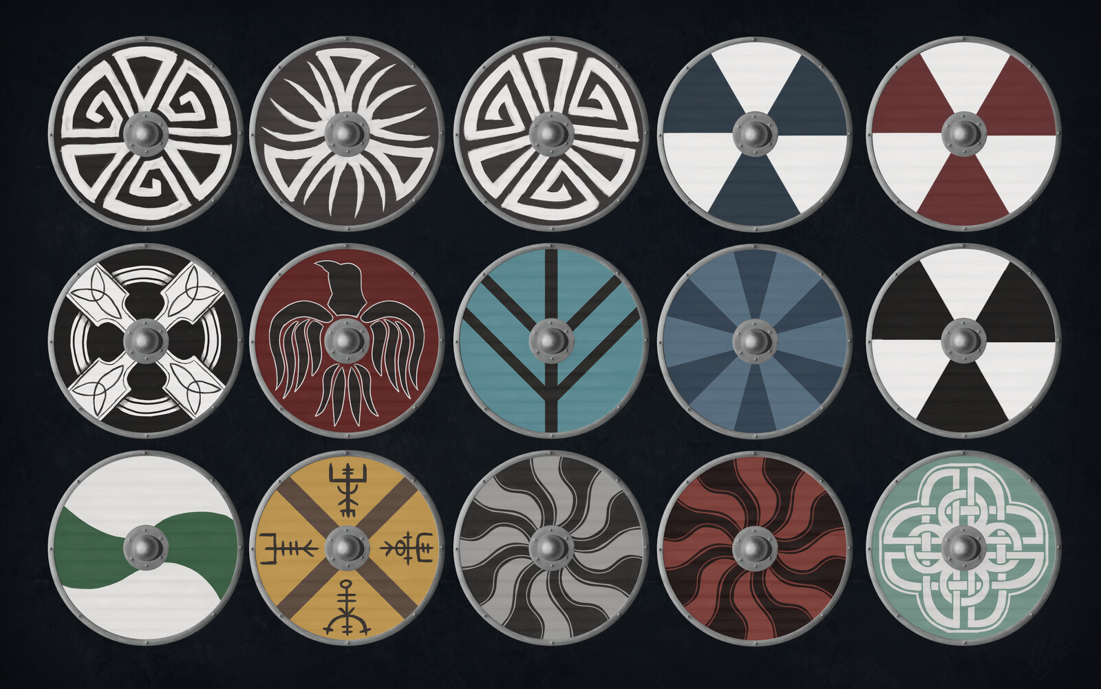 Shield Concepts, used only 5 of these.
3,6,7,12,15 with 2 more color variants of 15 and 3 and a modification of 4.
