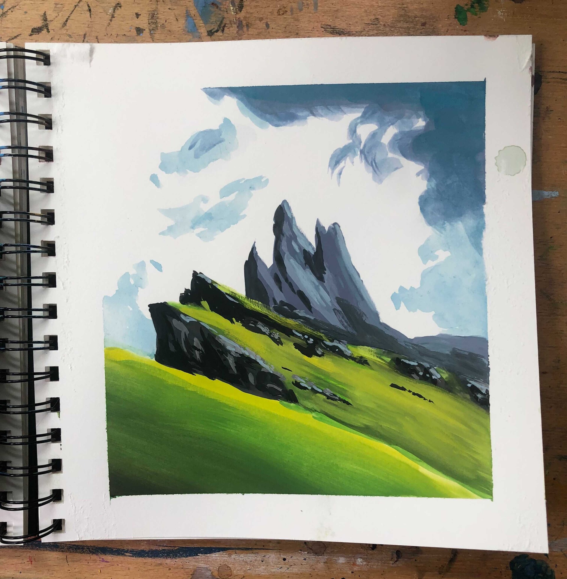 Gouache painting in my sketchbook of a view in Barbados : r/Gouache
