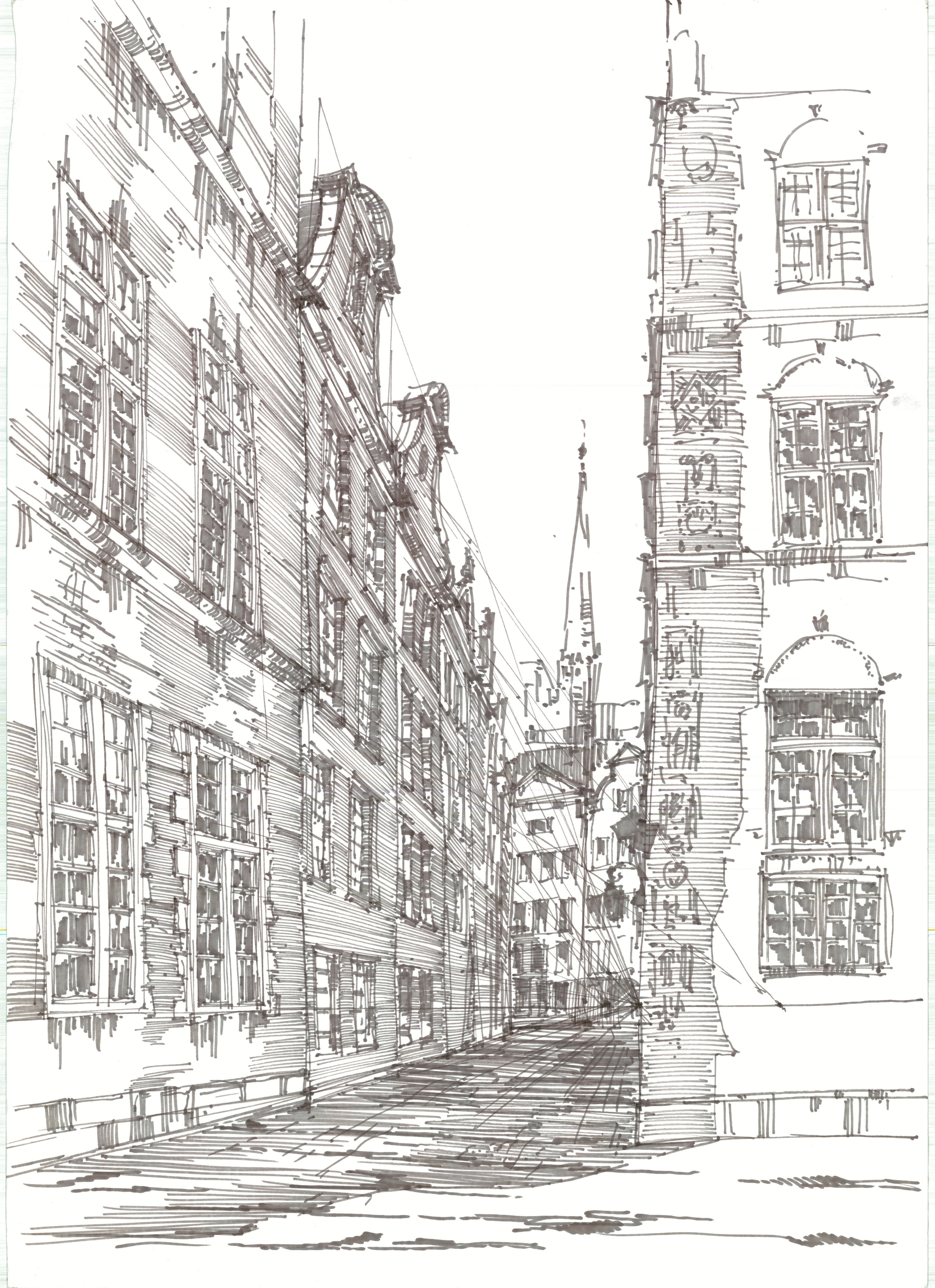 Gdańsk - Copic marker drawing 50x70cm (20x28in)