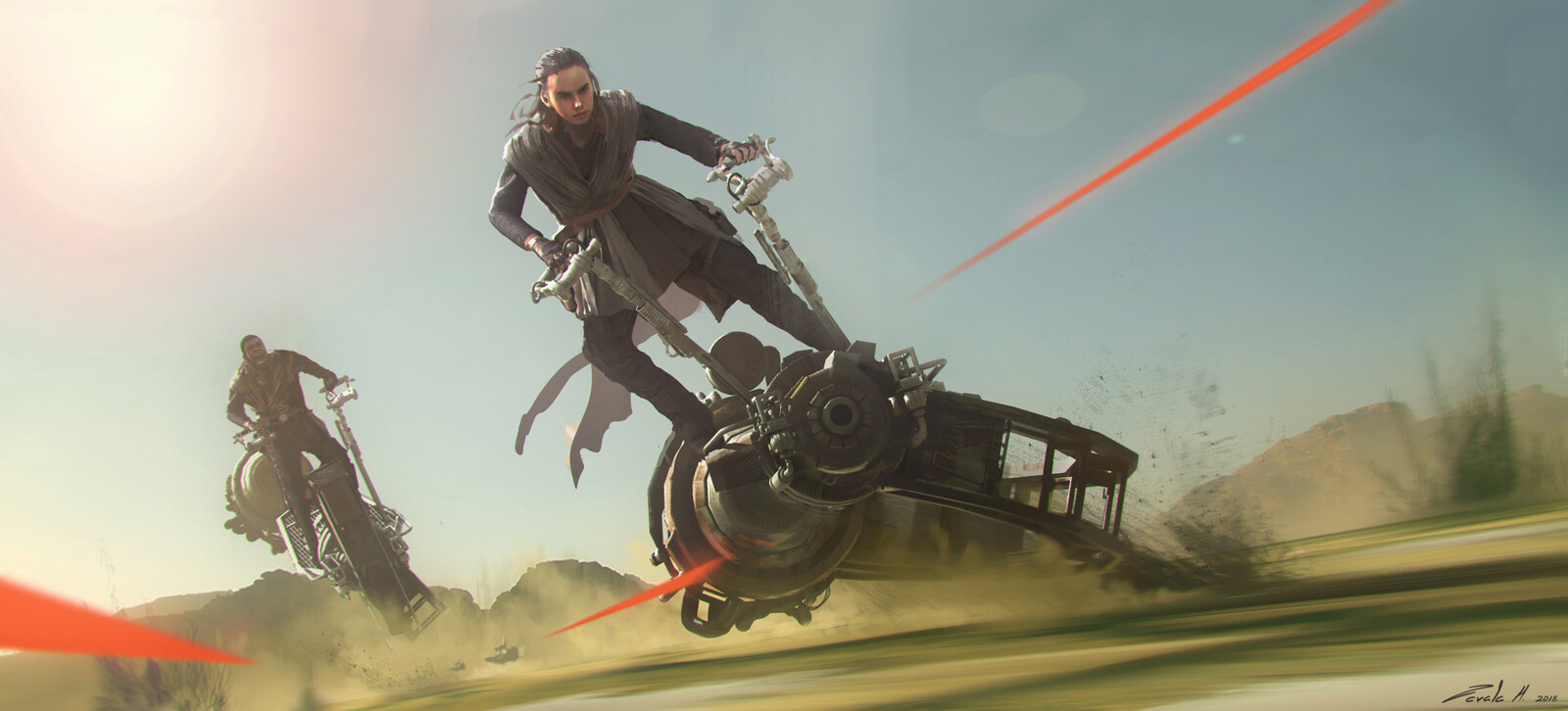 Keyframe of the First Order pursuing Rey and Finn on Pasaana