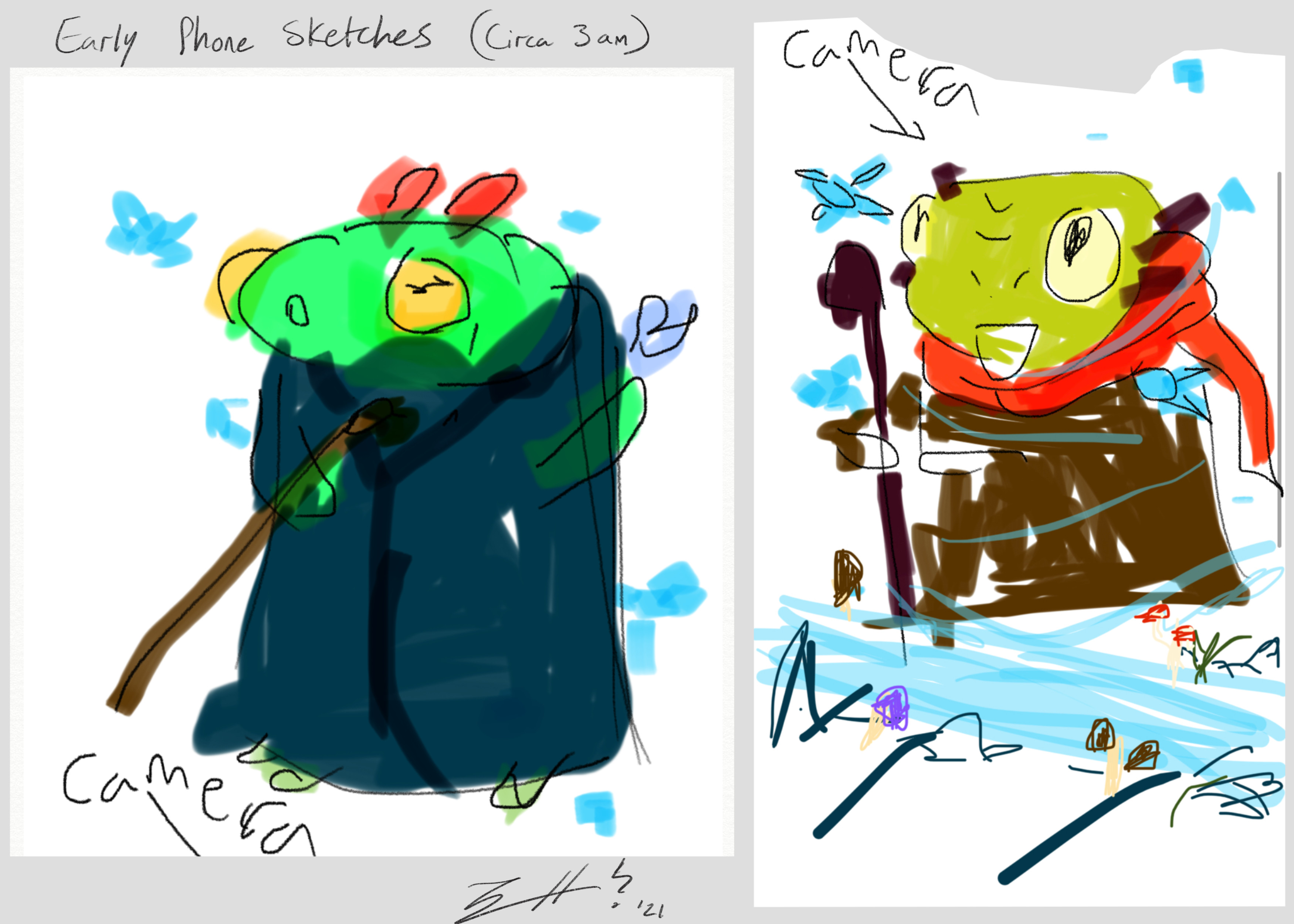 Initial phone concept sketches, made in a sudden wake up haze at 3am
