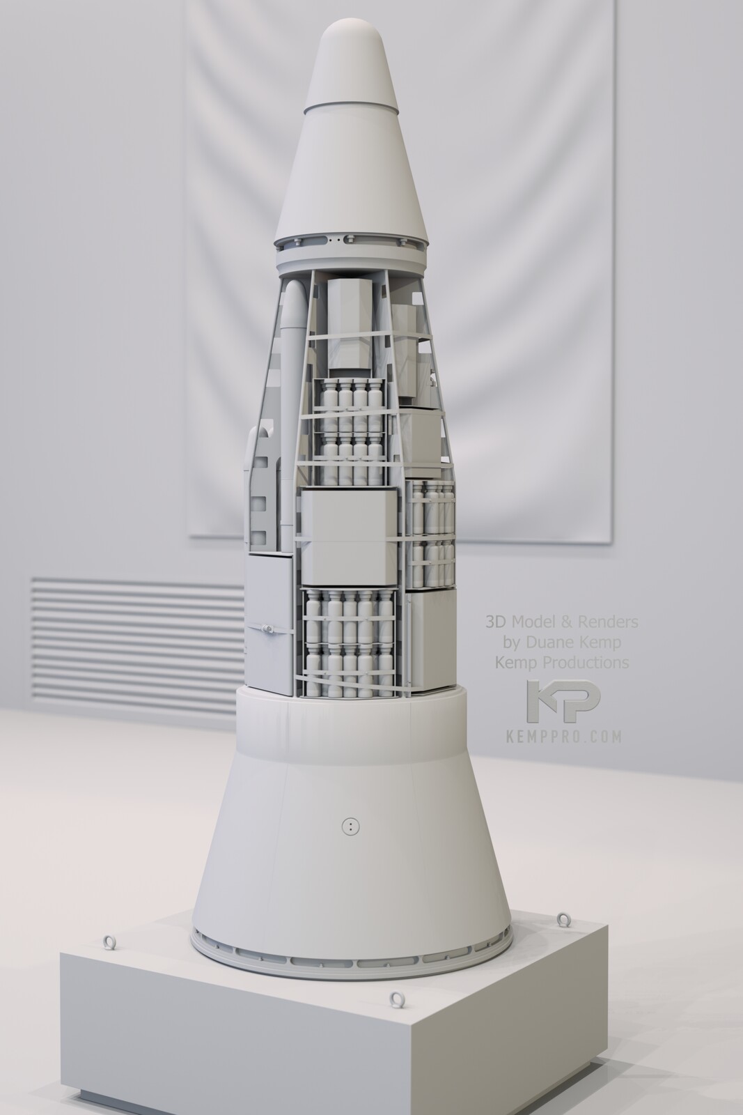 November 2020 
(Render made Sept 16 2021)
Iranian Uprising Warhead Re-entry Vehicle 02C SU21-Scene 17 2160x3240 25m09s 1536 sp
This is a rain configuration of cluster bombs that is released above a target, such as a base.