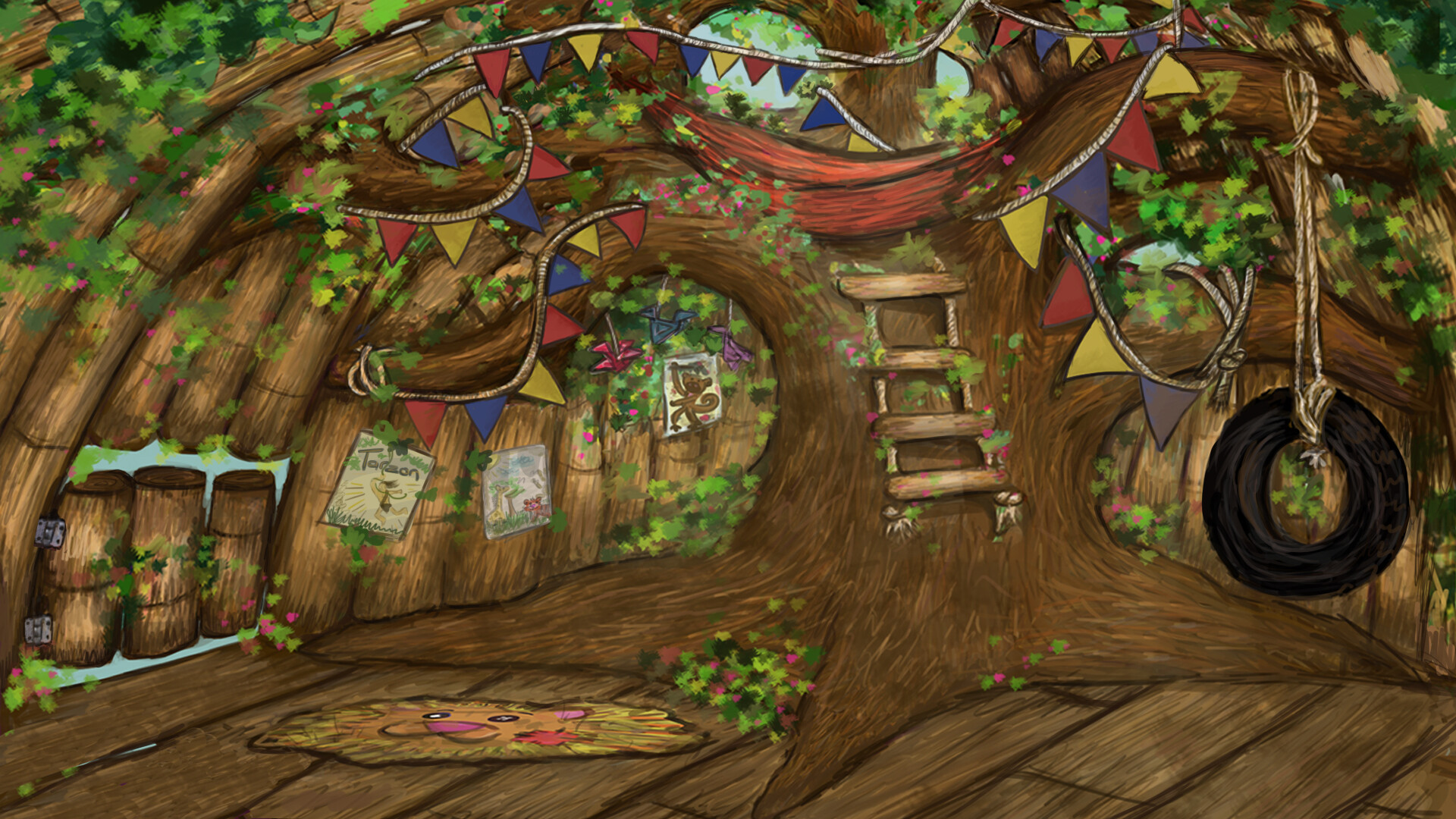 ArtStation Tree House 2D Background, illustration, Trip Loop
