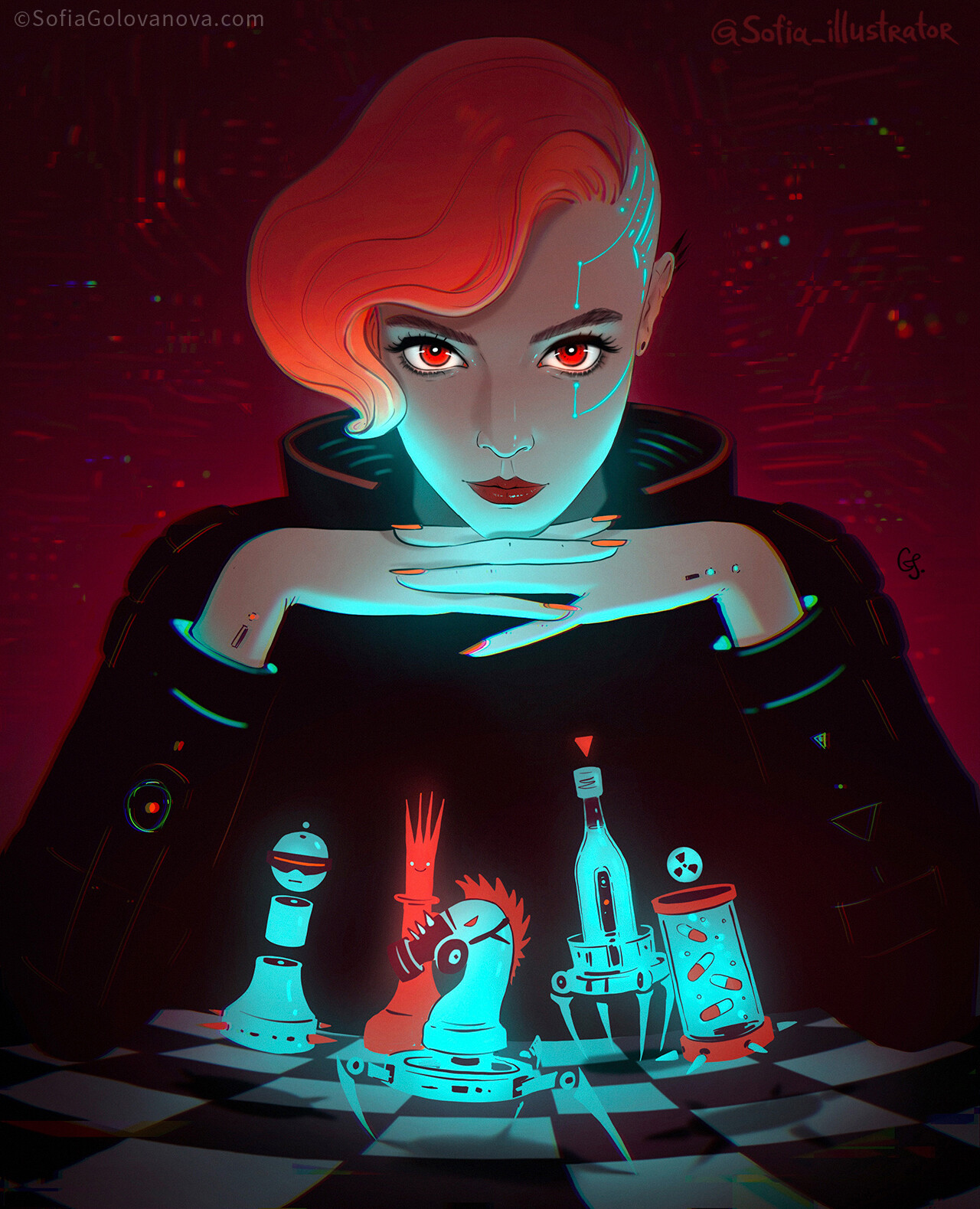 If The Queen's Gambit were cyberpunk anime 😊♟by Sofia Golovanova :  r/Cyberpunk