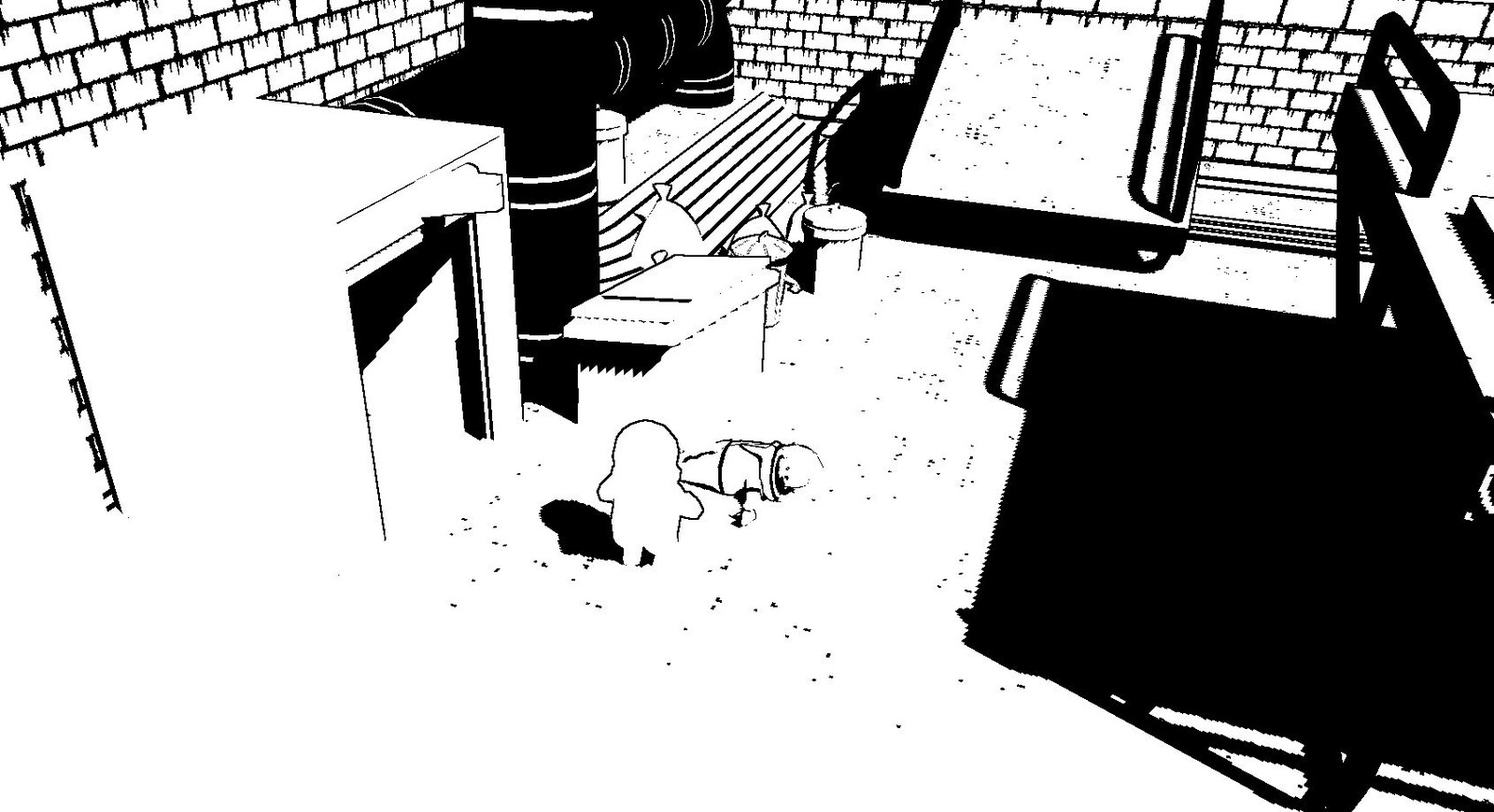 Props I created in this environment include: rash cans, bags, and dumpsters, and elevator that you walk into and out of every level start and completion. 
