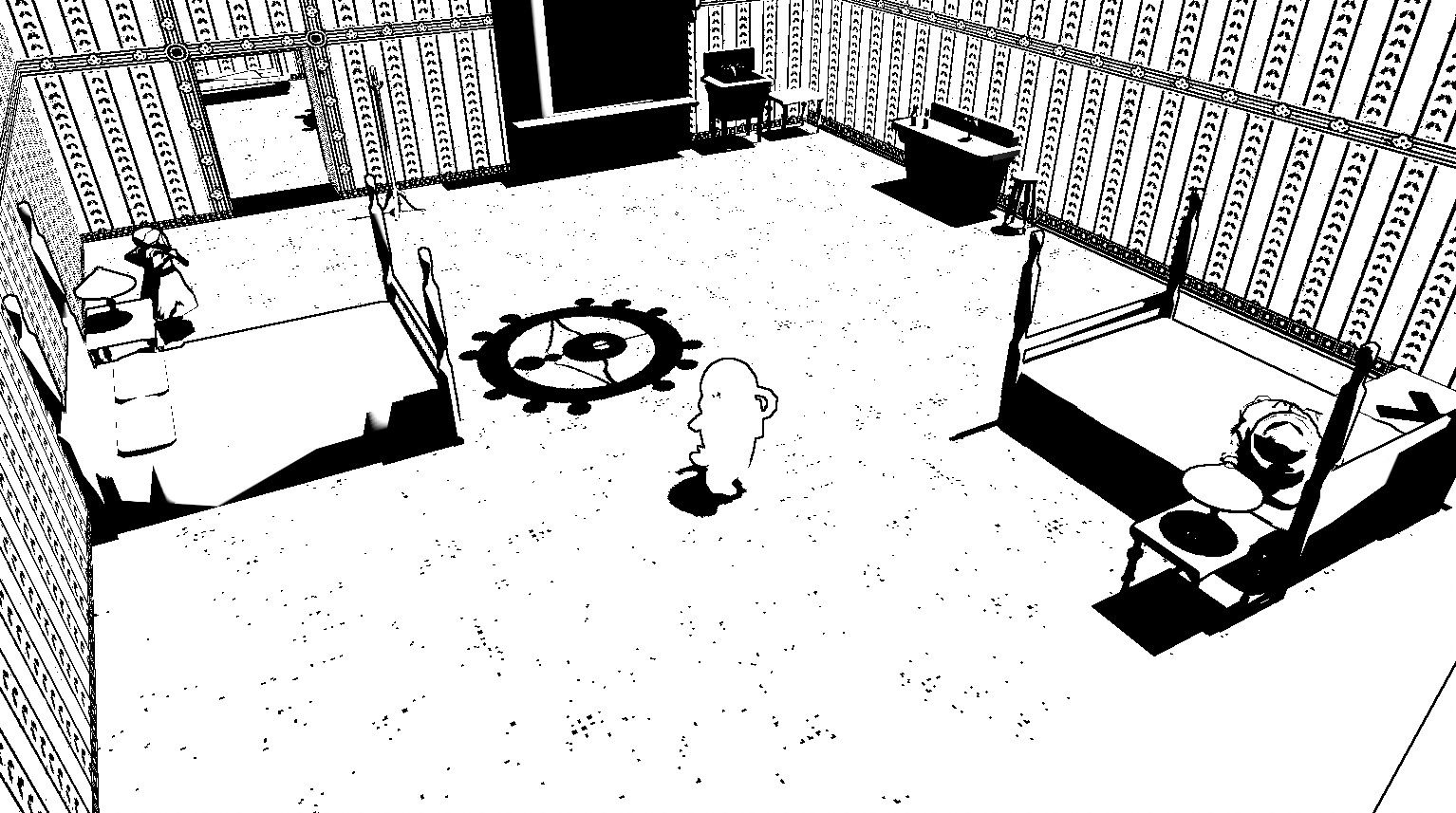 The Suites. Props I created in this environment include: Beds, chandeliers, side tables, lamps, sinks, coat racks.