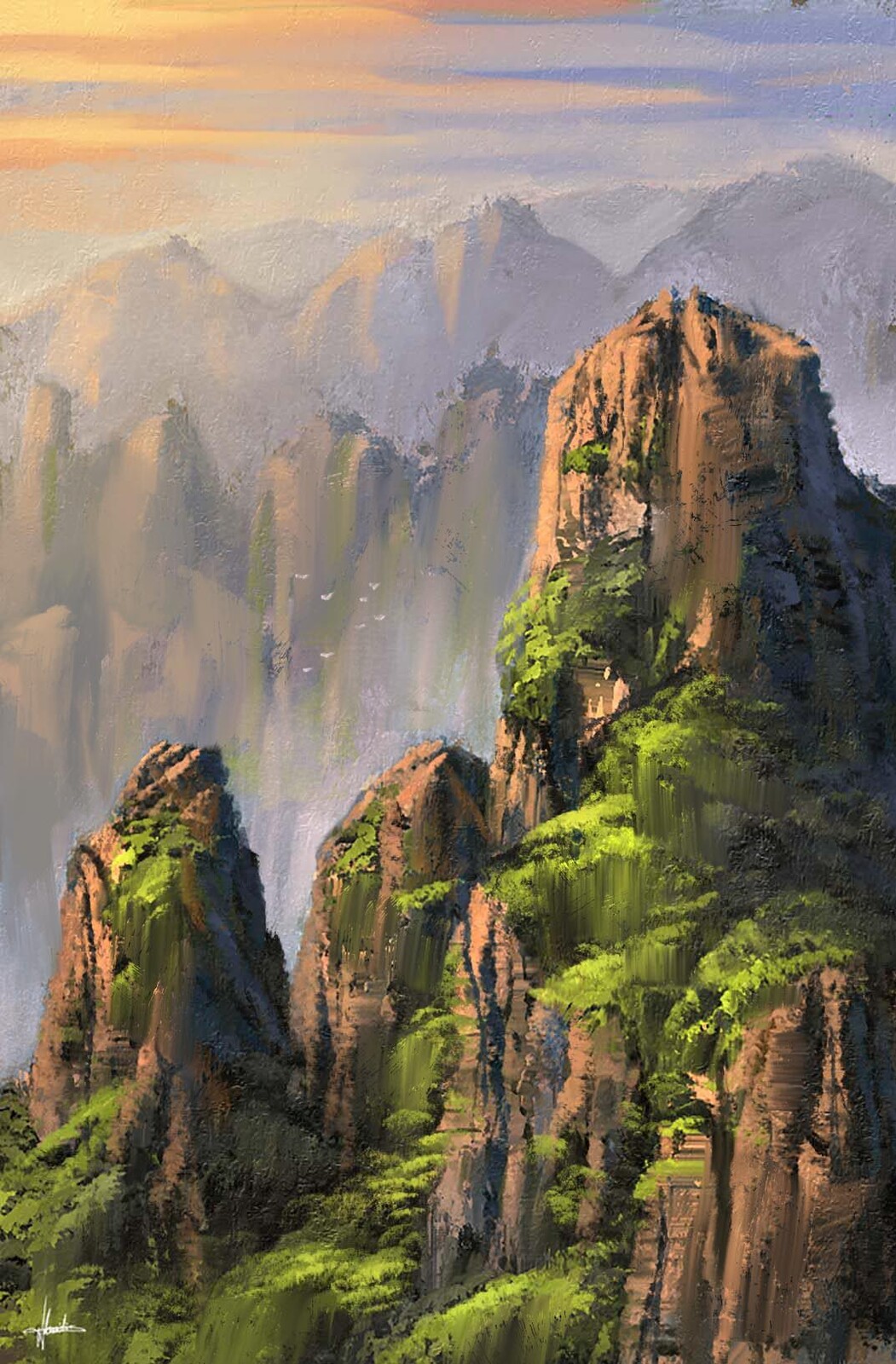 Digital Landscape Painting - Asian Mountains Scernery