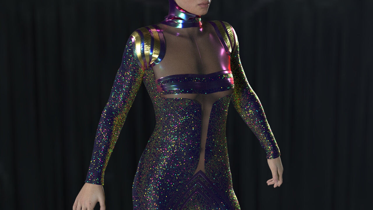 Catsuit spacesuit GLITTER variation, designed and rendered in Clo3D by Suzana Pezo Sommerfeld