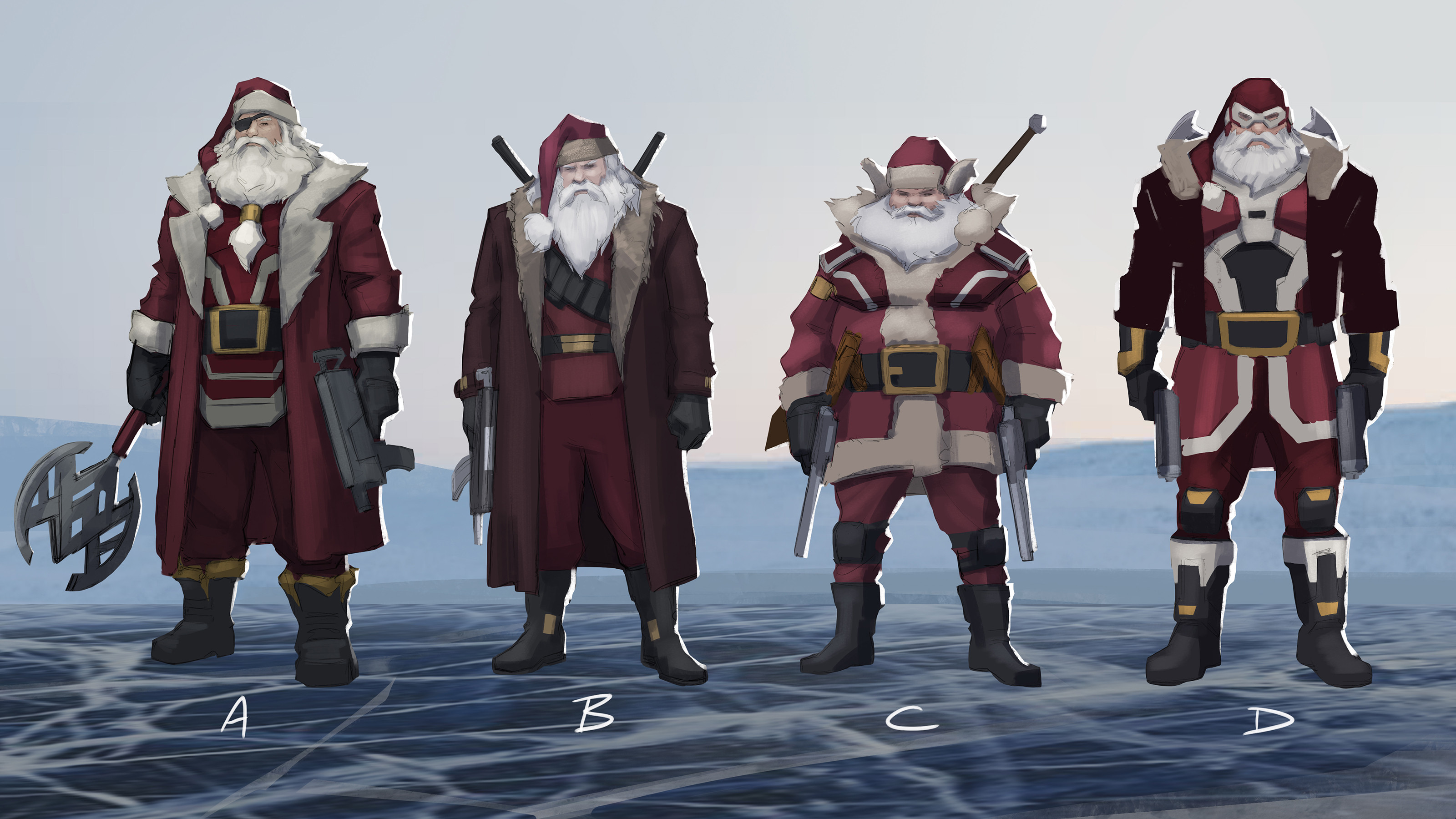 Early sketches for Santa in his regular costume