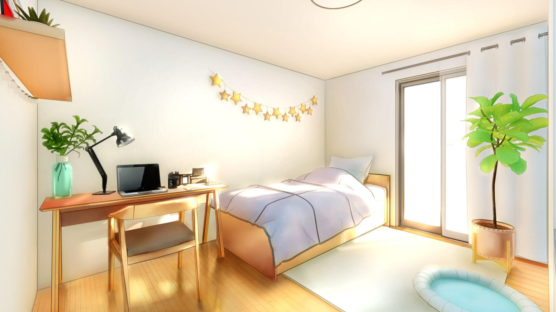 Lexica  the background image depicts a cozy bedroom at night