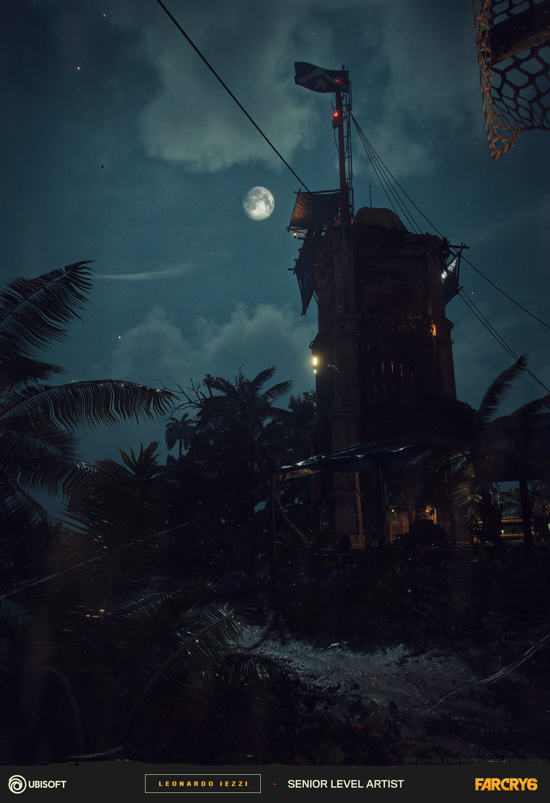 Lookout tower on Libertad island at night