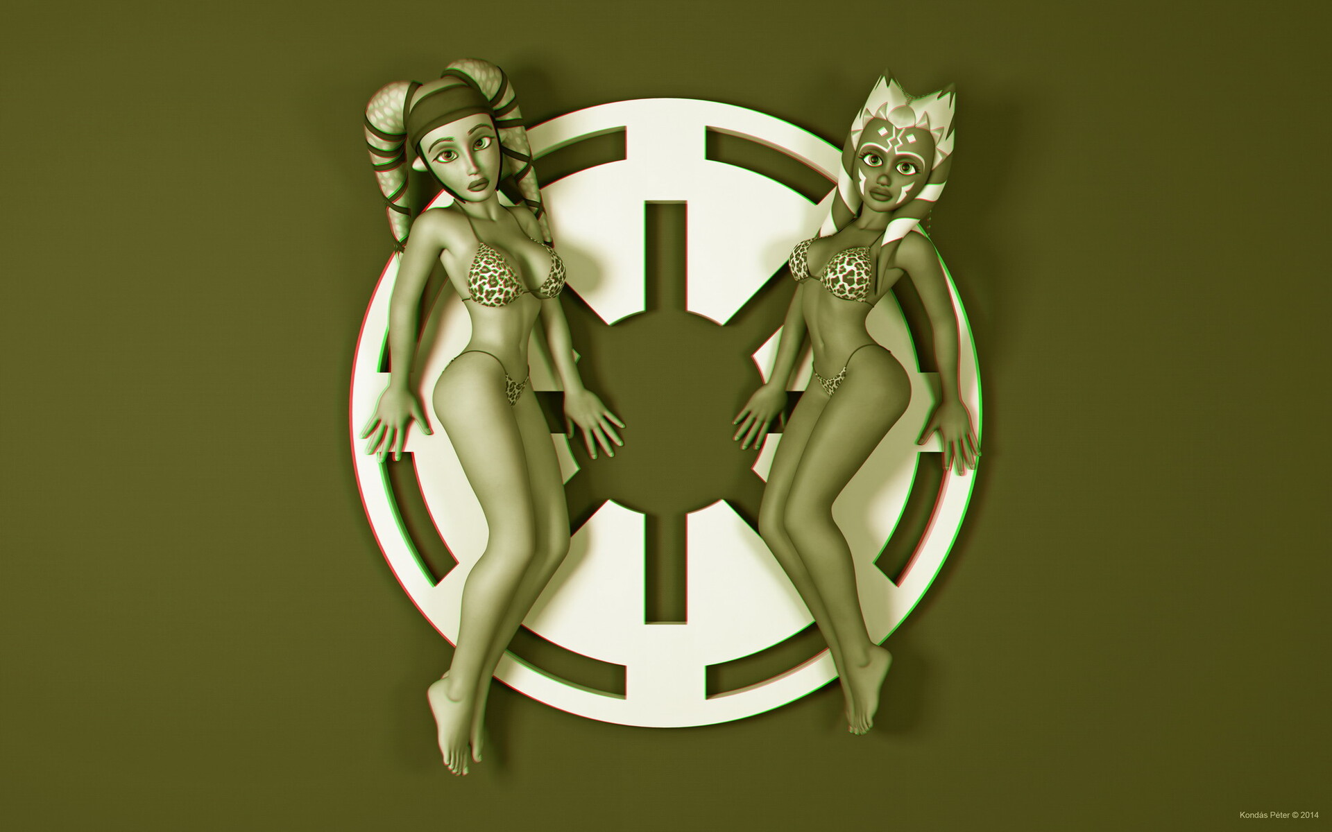 Ahsoka and Aayla on Galactic republic sign (3D versions included) .
