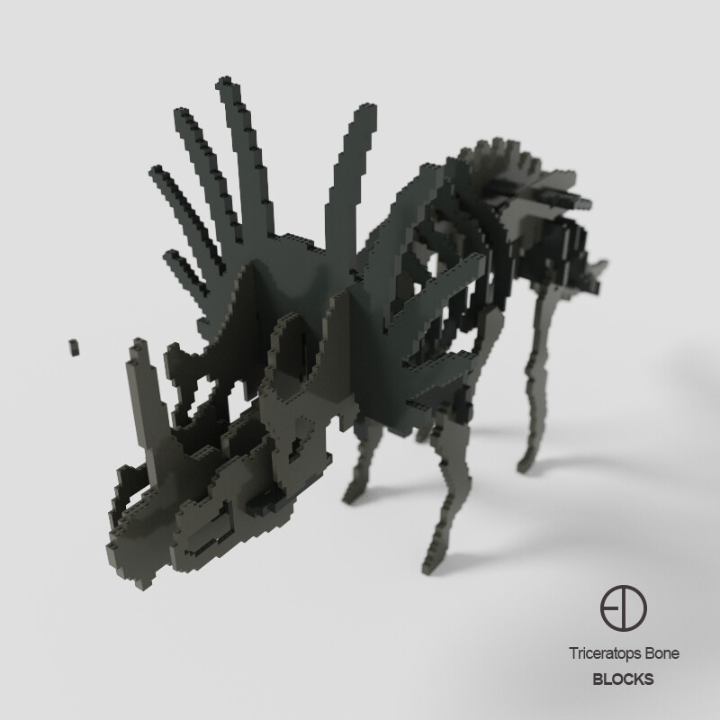 Artstation Triceratops Bone Bw 三角龍化石積木特效voxel Blocks