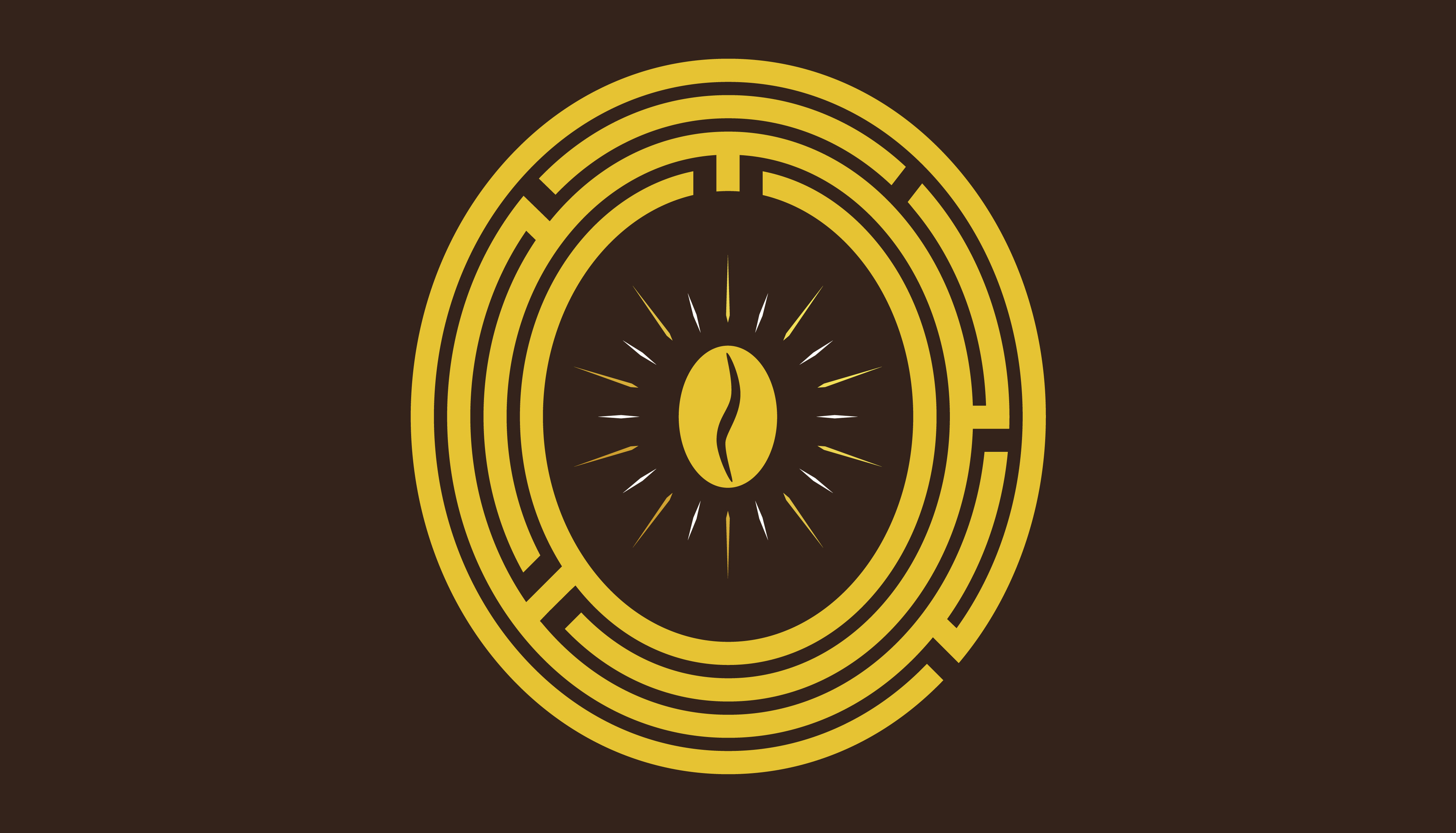 Circular maze design with a coffee bean at the center