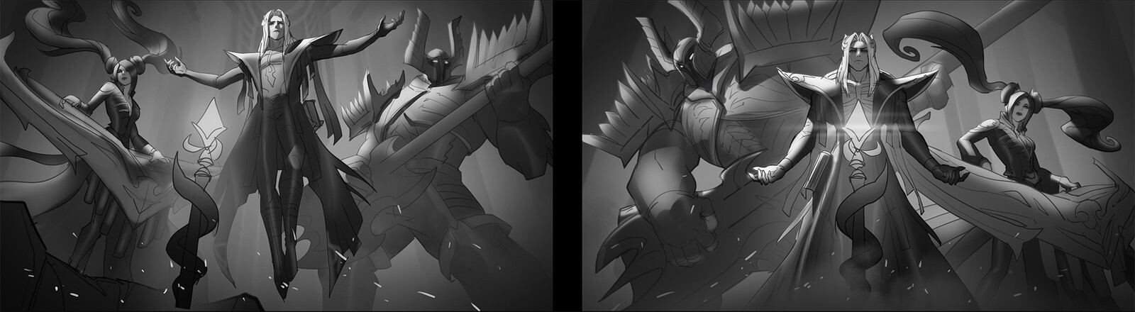 Thumbnails that were mixed together. No color variation here because I was just copying the other half by Terence Cantal which was being done first.