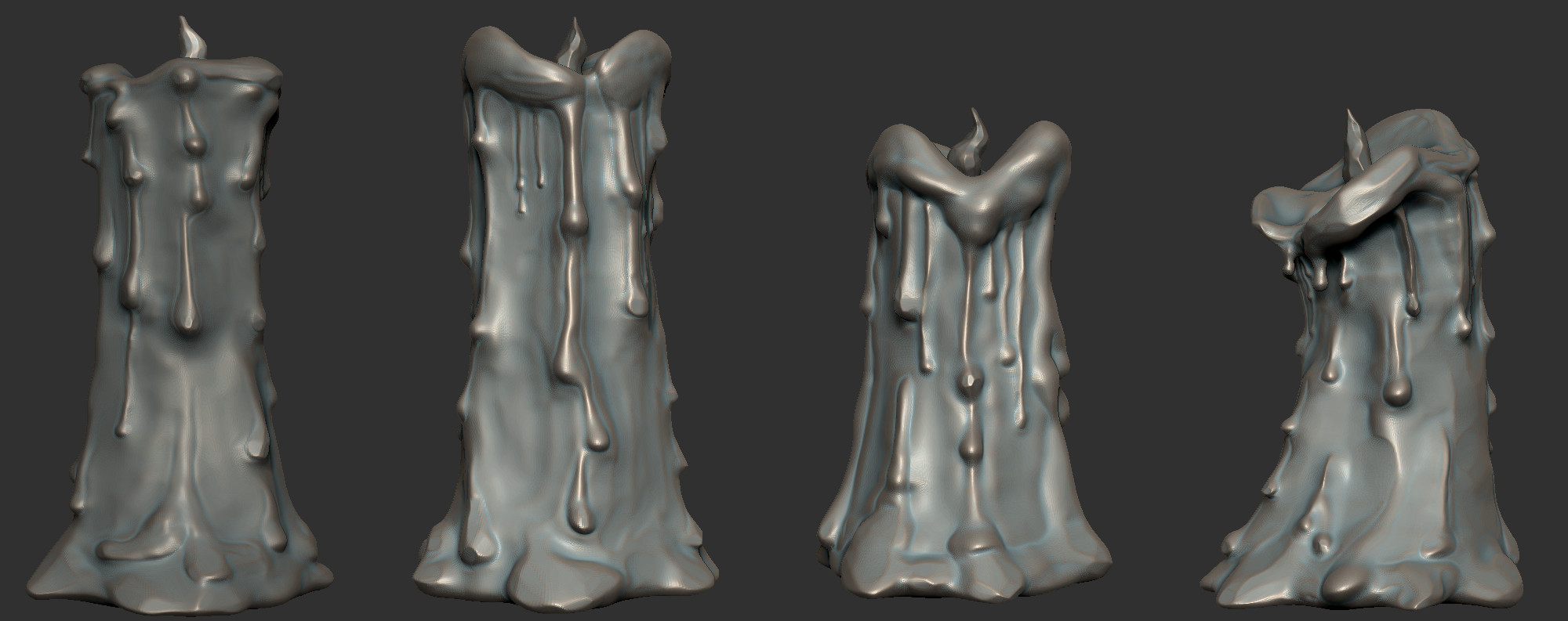 High poly sculpts of the individual candles, in Zbrush