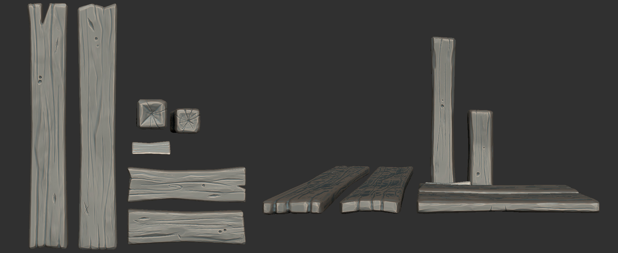 High poly wood sculpts, in Zbrush