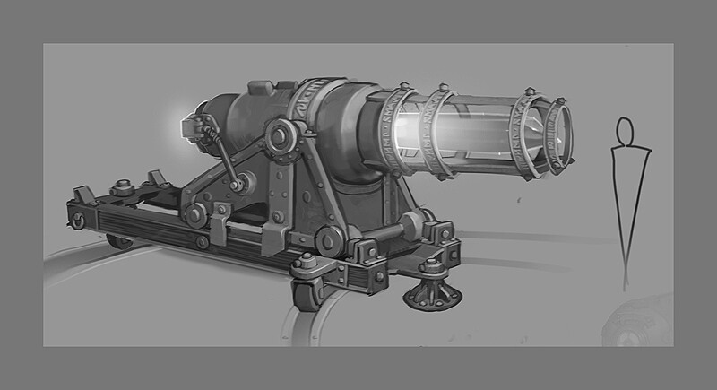 An example of a ship's cannon powered by magic technology.