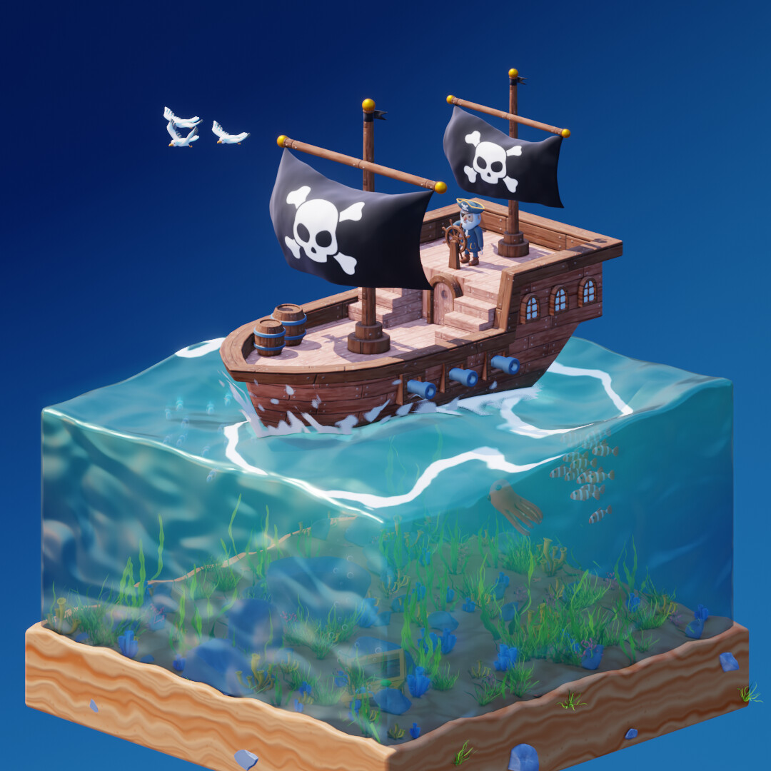 ArtStation - Stylized Isometric Pirate Ship (Animation)
