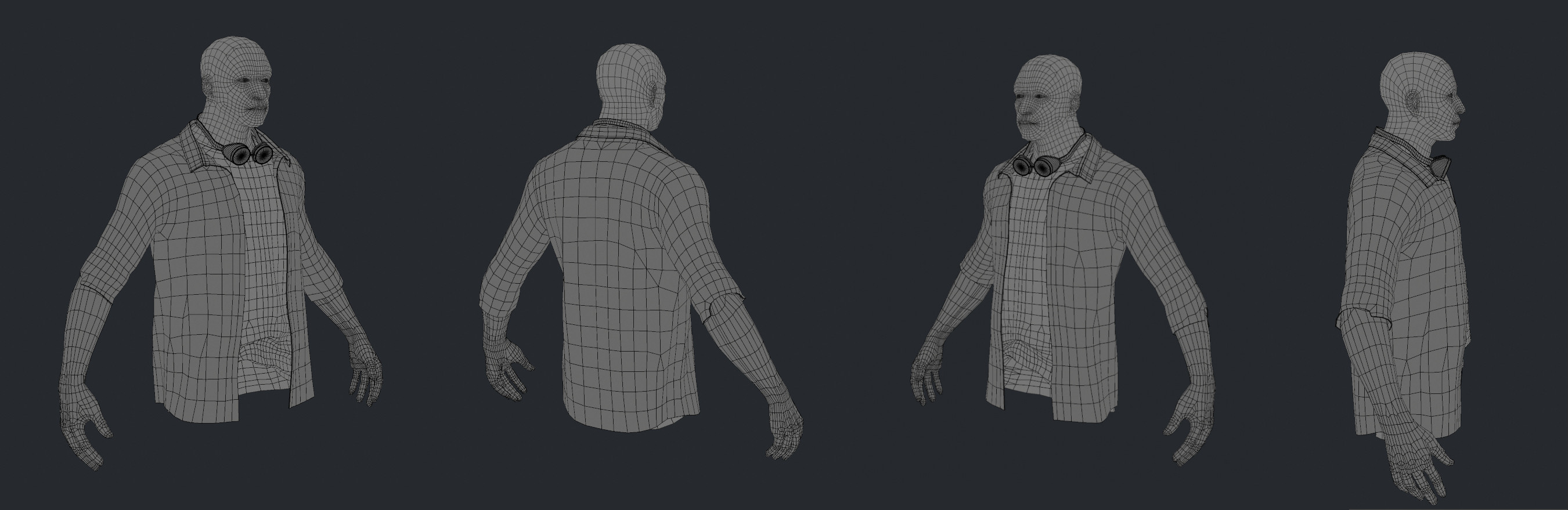 Head = 23k (Subdiv +1 in Renders)
Everything else = 21K
Total Tris = 44k
