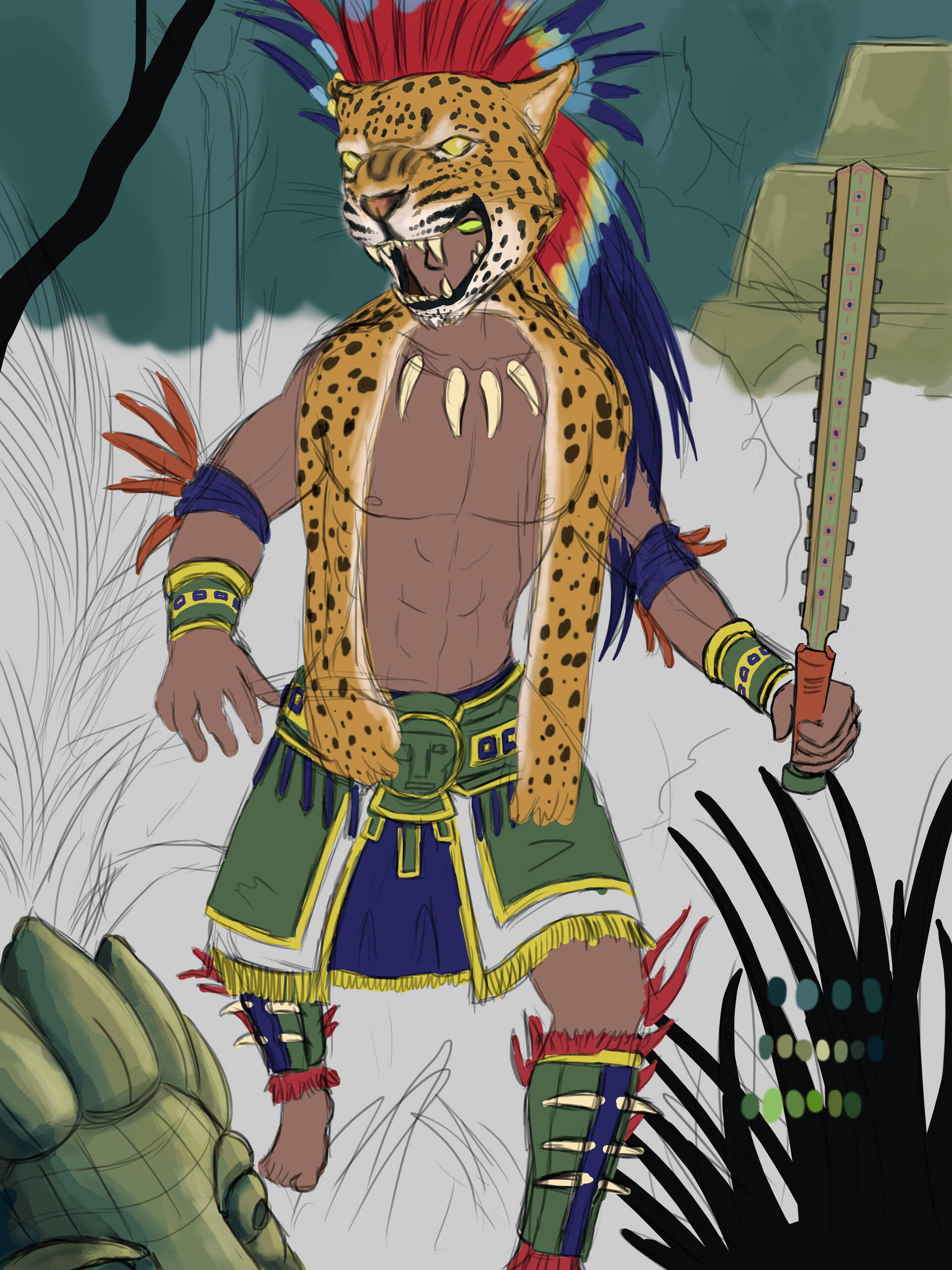 anthro jaguar warrior