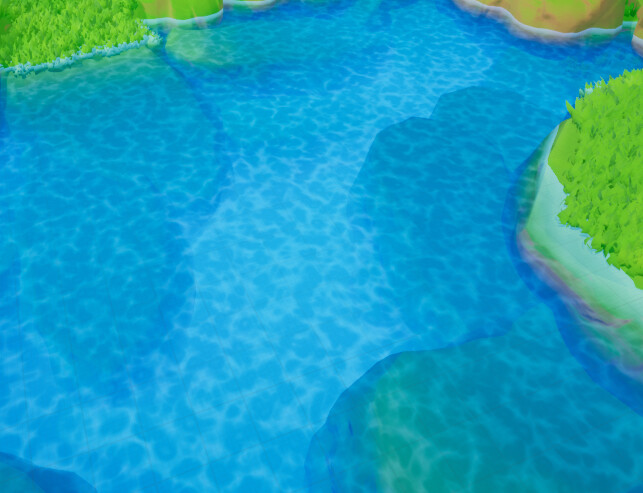 fully procedural water closeup (with old stylized-pbr grass)