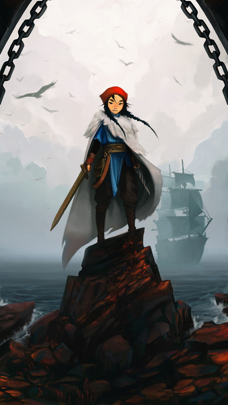 Full size illustration before cropping to the actual cover size. I painted it so that the title could be placed either above the character or below, leaving room for the graphic designer to decide on the final layout.