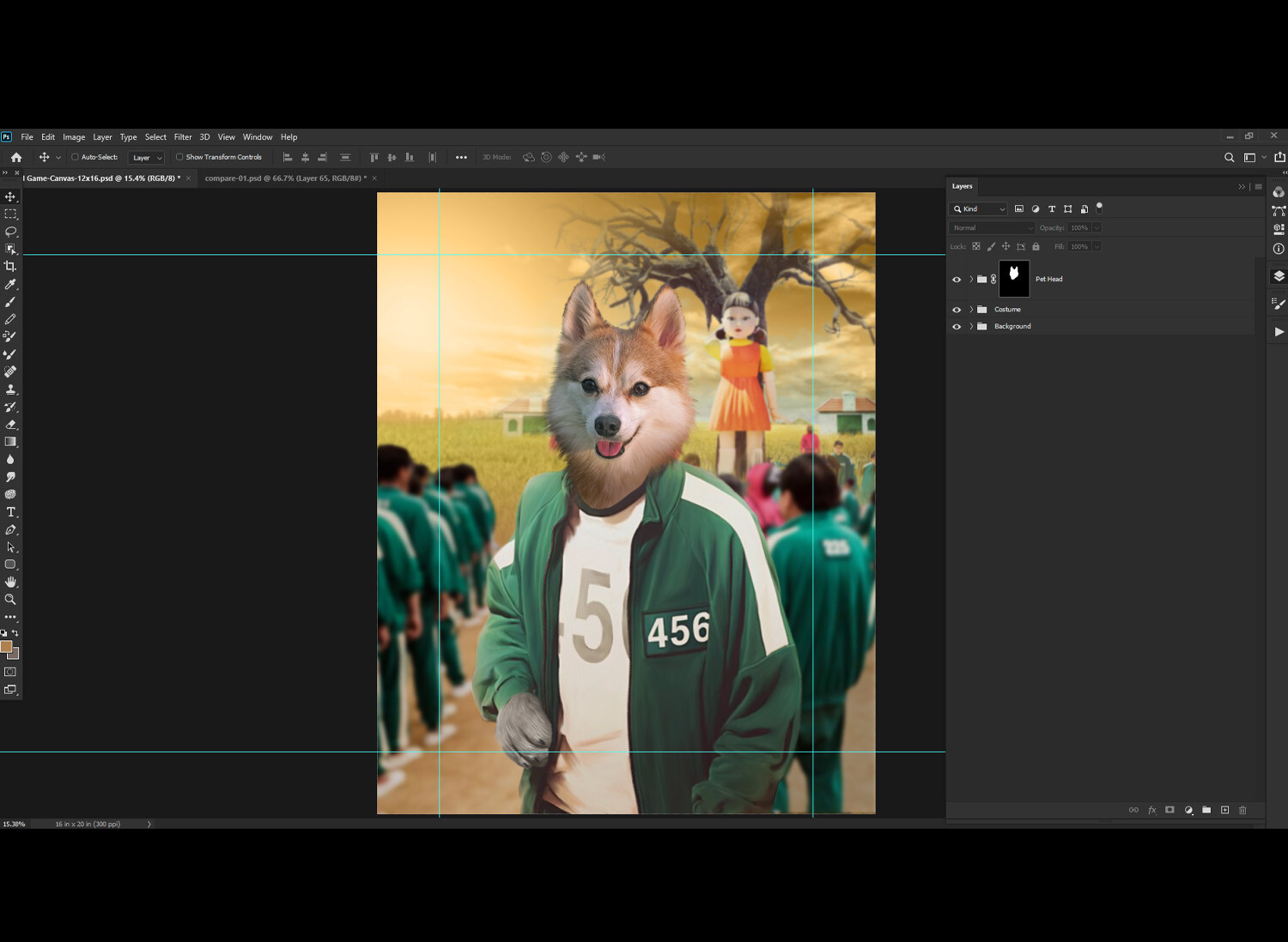 FurryFoto Studio Squid Game Costume of custom pet portrait