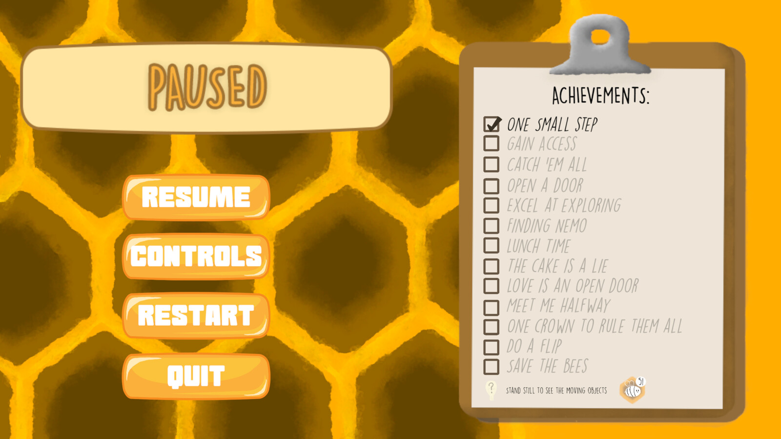 Pause menu for the game.