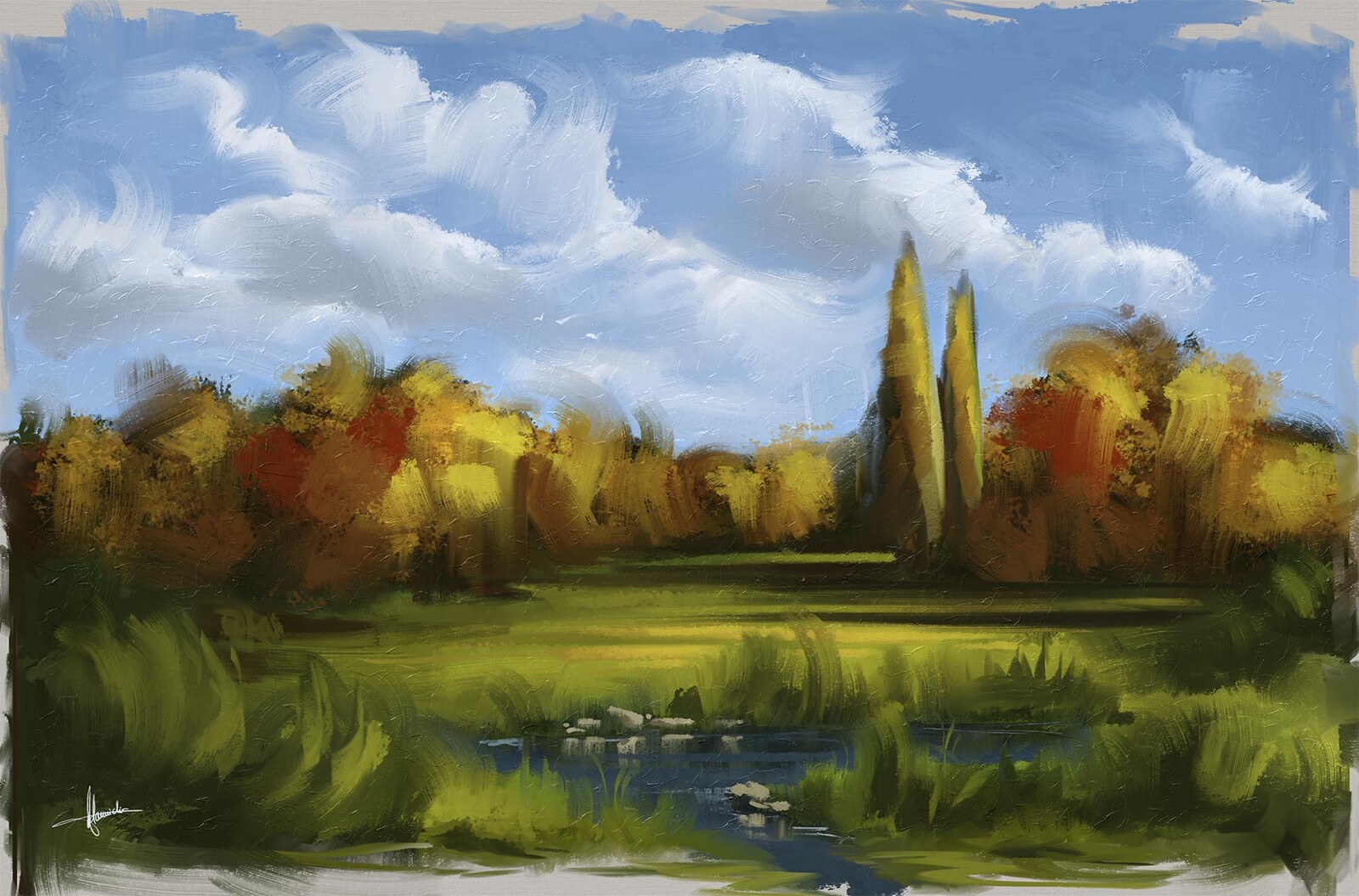 Digital Fine Art Oil Painting - Autumn Landscape