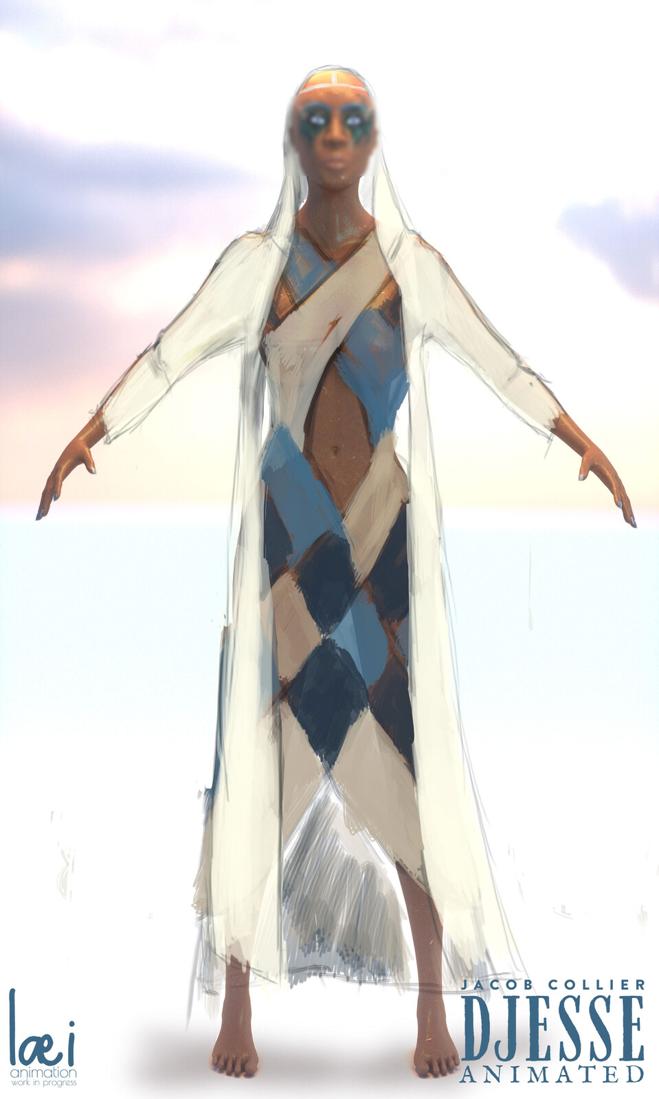 Patchwork dress and cape design design paint over