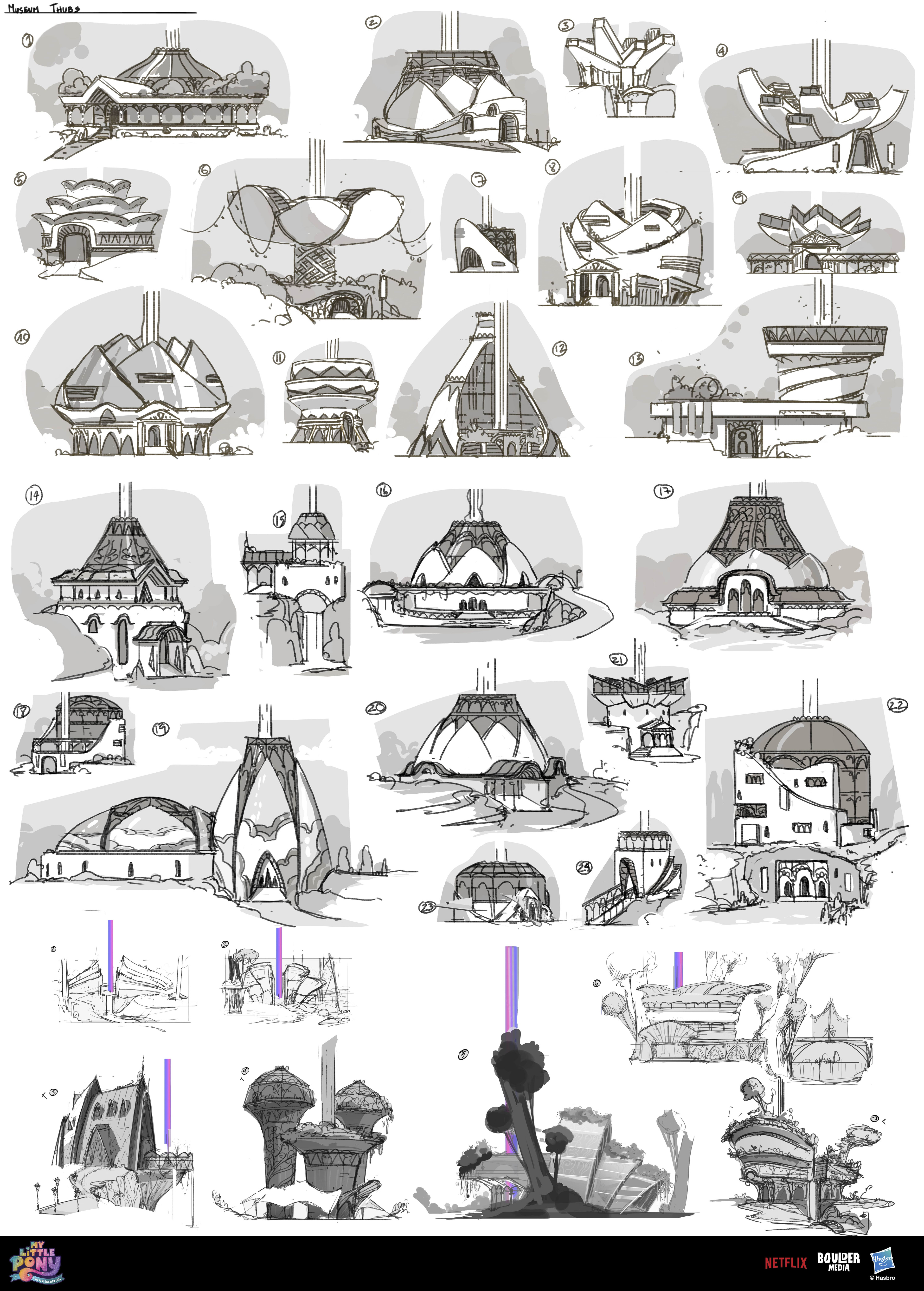 There was a museum at one point in the story. These are some thumbnail explorations for it.