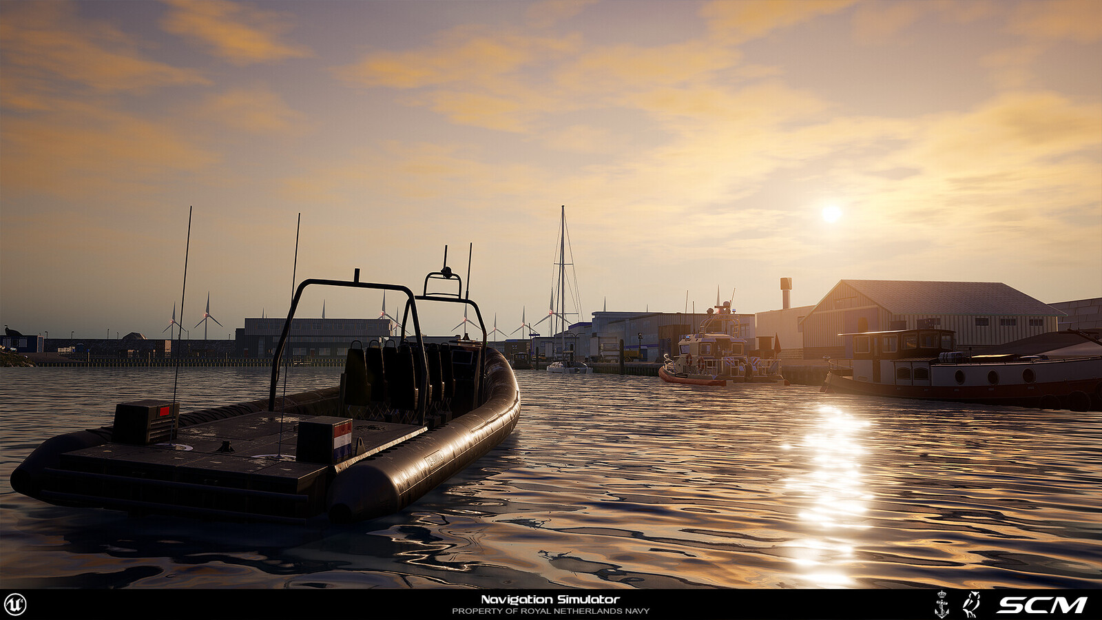 Navigation Simulation - I textured the boat and helped creating shaders for the displays the players use, set up material collection parameters for a day/night cycle with lights turning on behind building windows, worked on building shaders and pipeline.