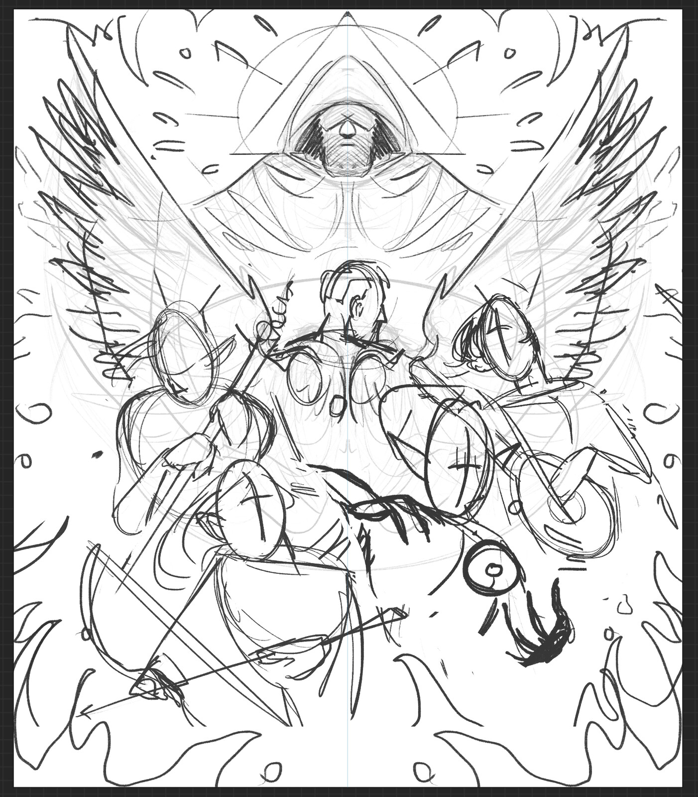 Chosen composition rough (small changes to original composition thumbnail)