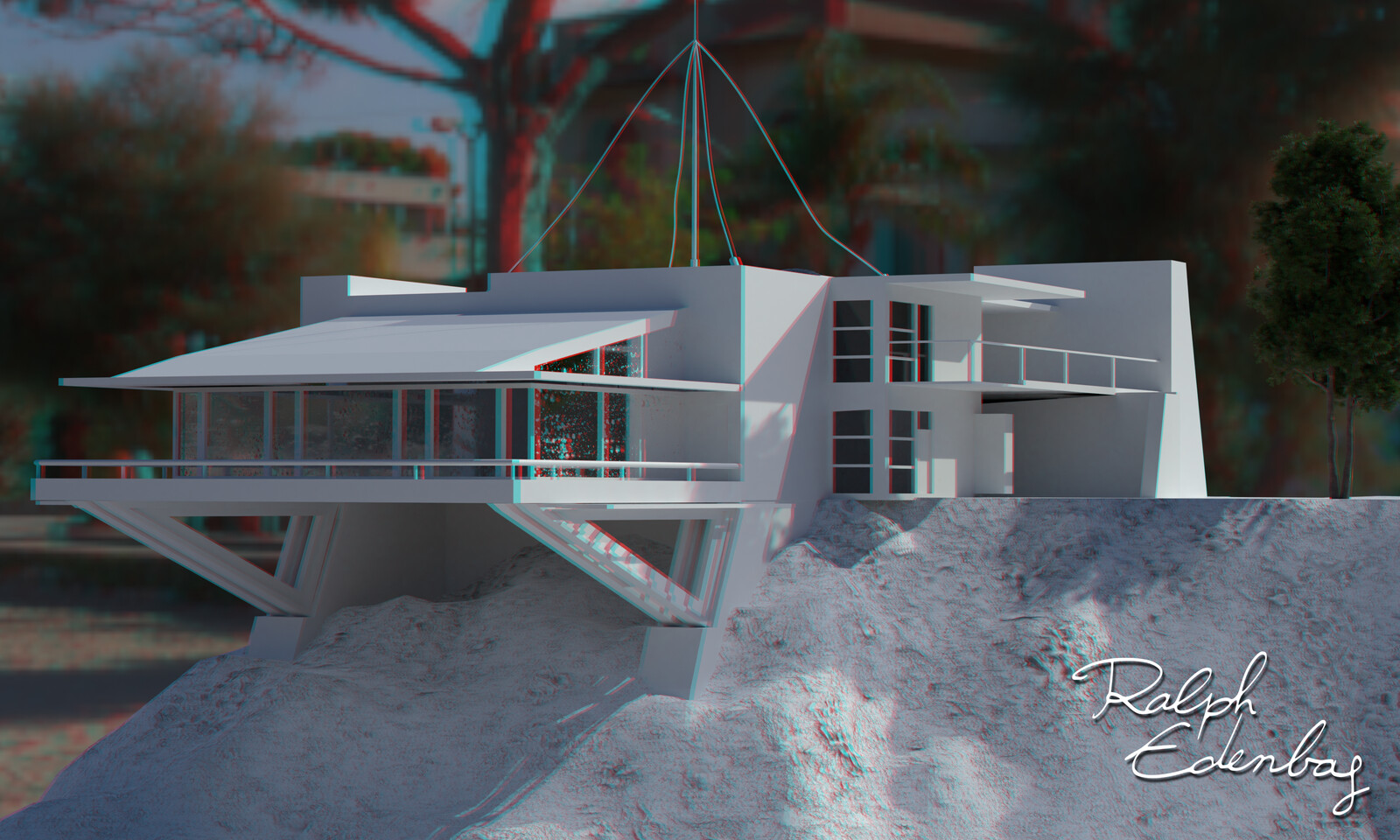 Anaglyph rendering. Use your old blue-red glasses to get a 3D viewing ;-)