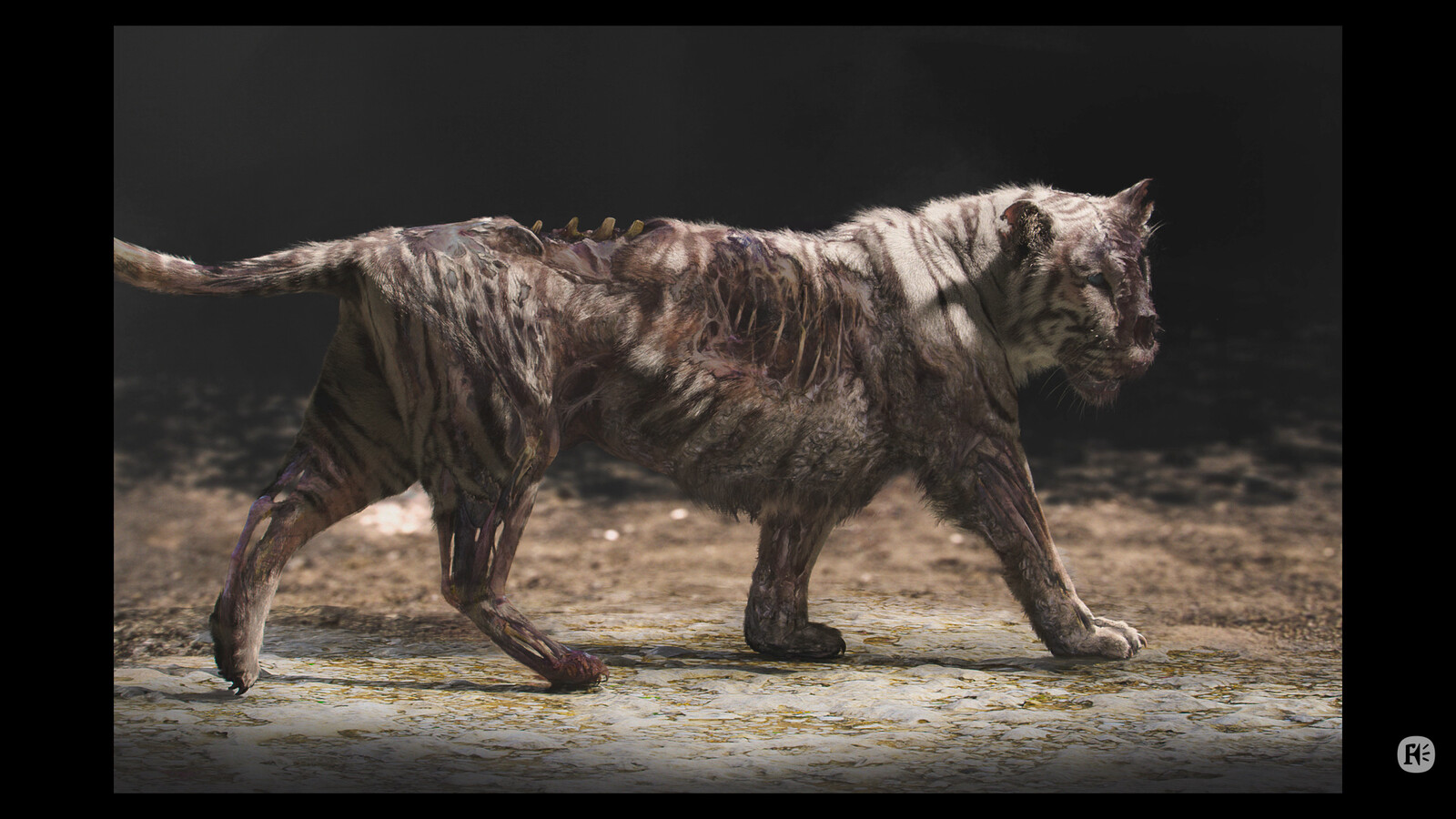 One of our "Valentine" VisDev submission. Started from early Lookdev renders, we had to turn our little friend into a zombie Tiger, goal was to get clear directions on decay etc
Framestore's Art dept did some passes of the beast earlier on the show. by FD