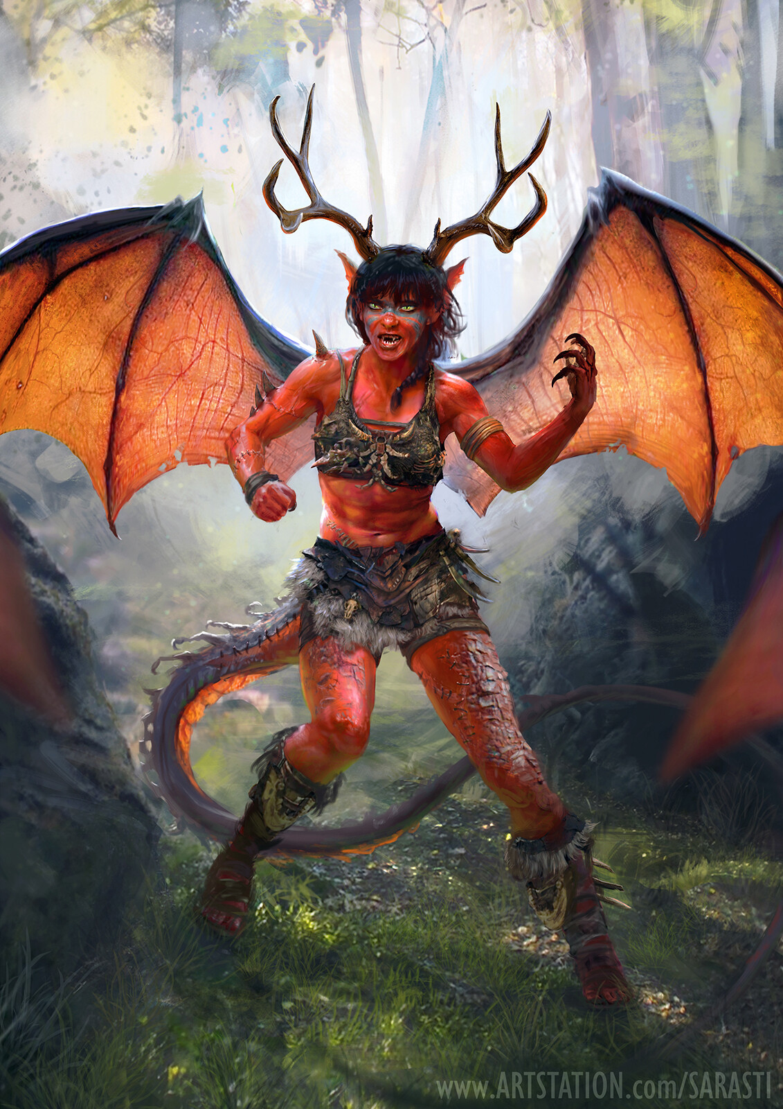 Tiefling Barbarian By Lily Abdullina R ImaginaryMonsterGirls   Lily Abdullina Tieflingbarb 