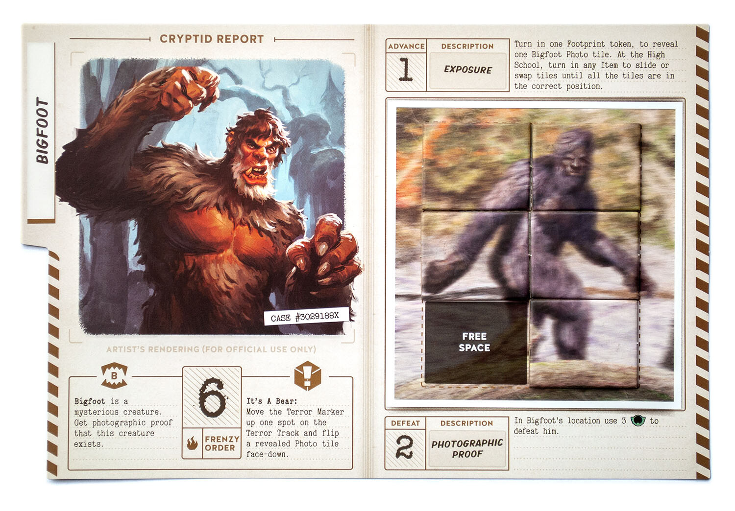 Bigfoot monster puzzle complete. Monster puzzle (right side) illustrated by me. Artwork on the left was illustrated by another artist.