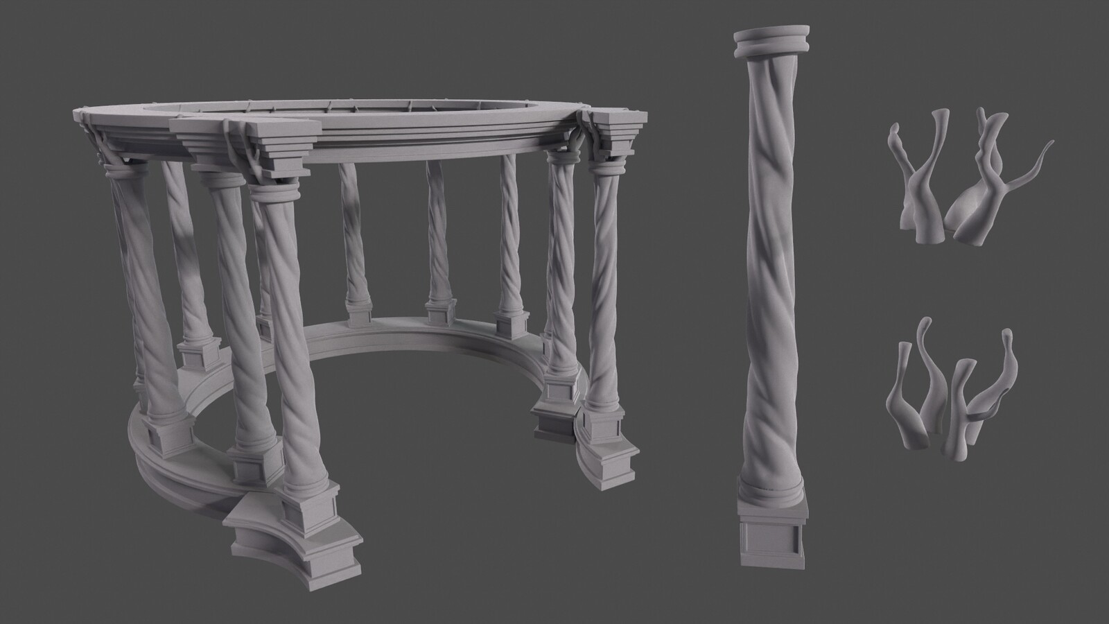 Column and different gripping branches High Poly for the Balcony creation. 