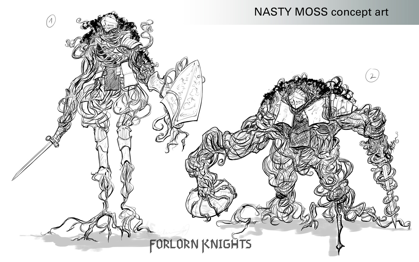 Nasty Moss concept design, a bewitched plant that can mimic people/knights.