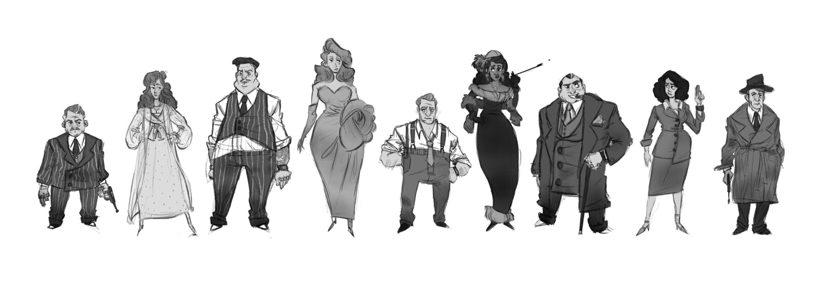 Line Up main characters (BW Version)