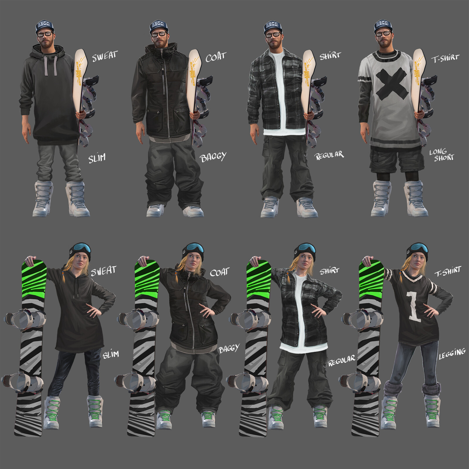 Character 2D early concept art for Riders Republic game.
