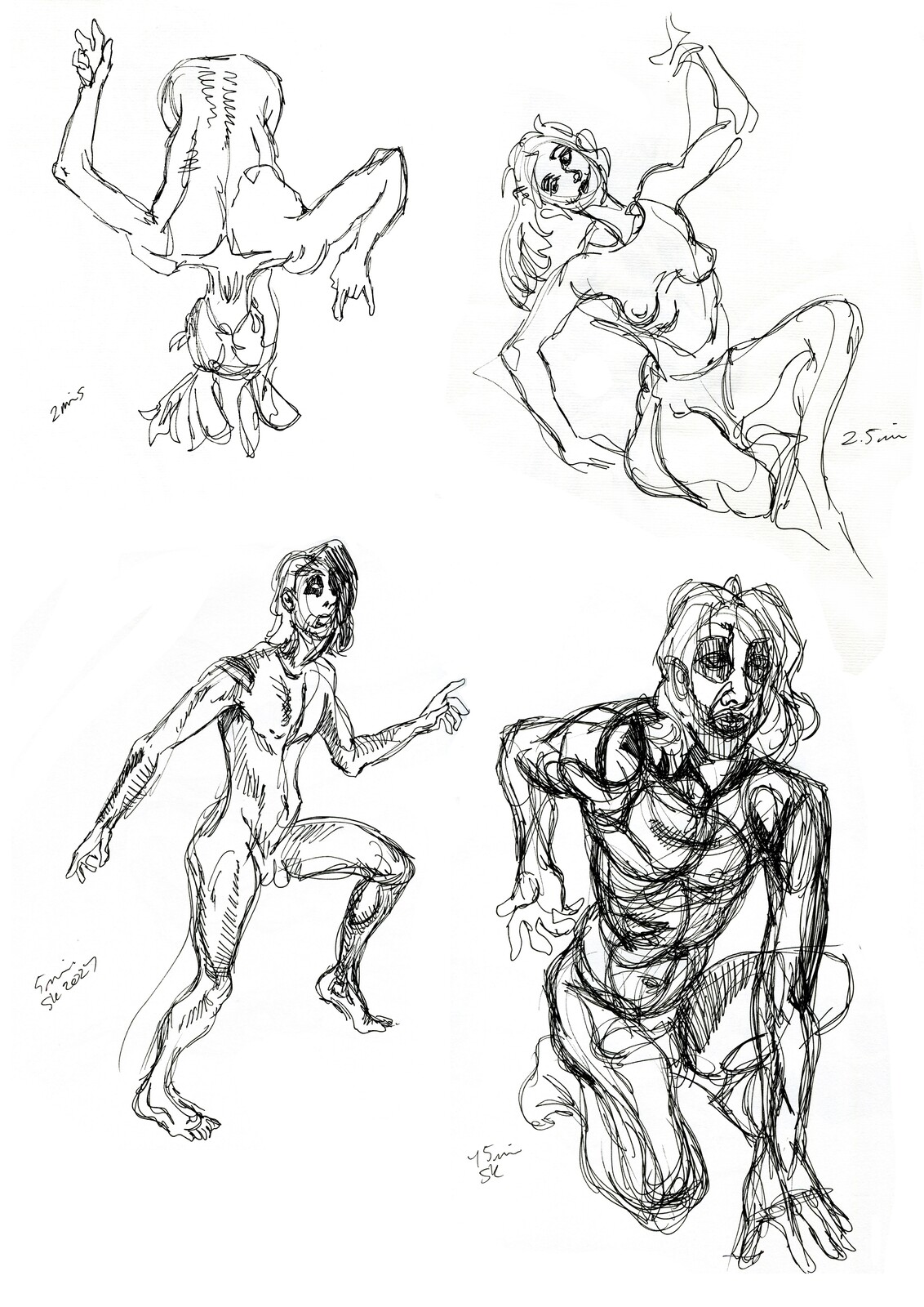 Various sketches from the shorter Halloween poses. Ink on A3 ppaer.