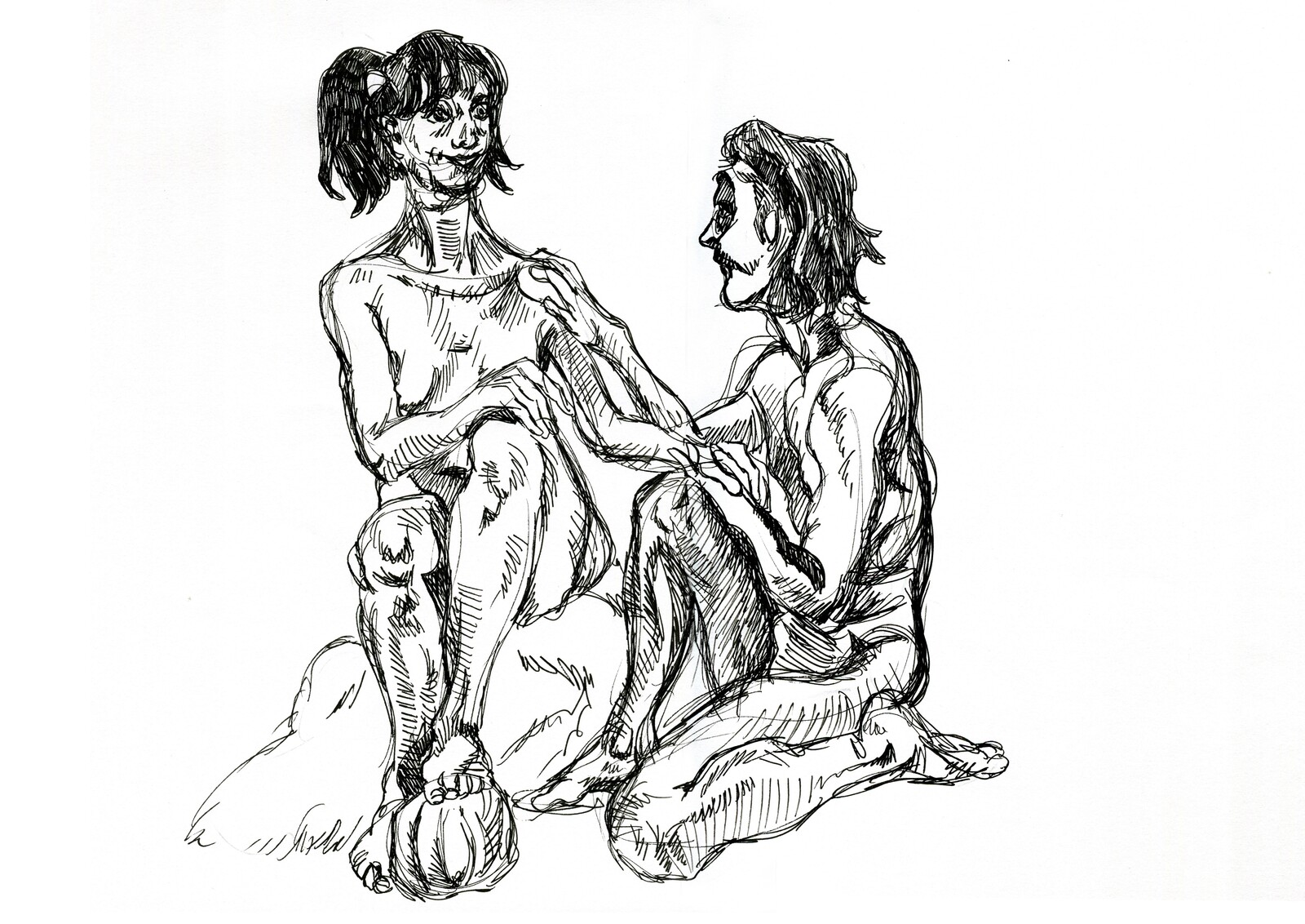 A 20 minute pose with both models form Halloween;s session, in on A3 paper.