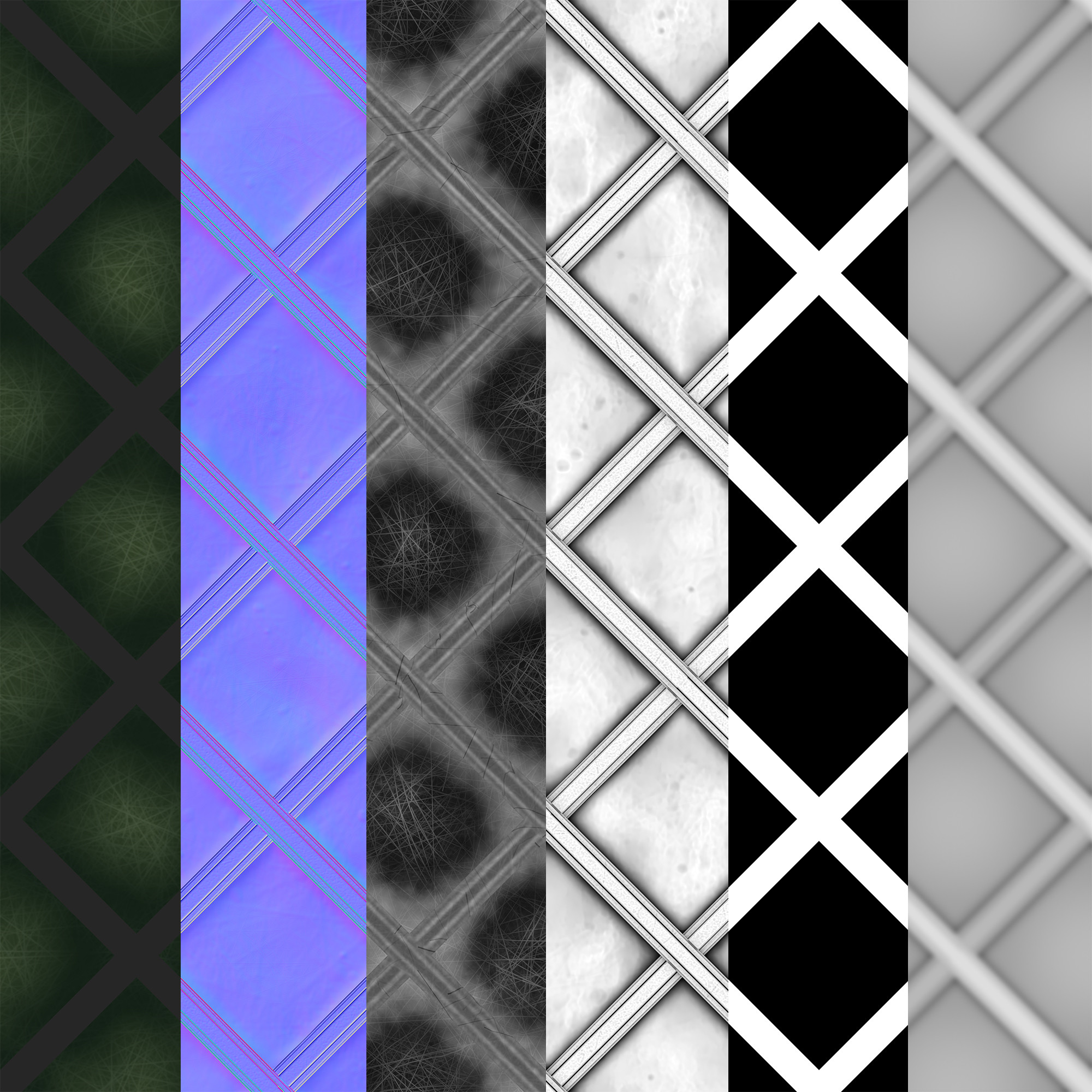 Base Color, Normal, Roughness, AO, Metalness, Height