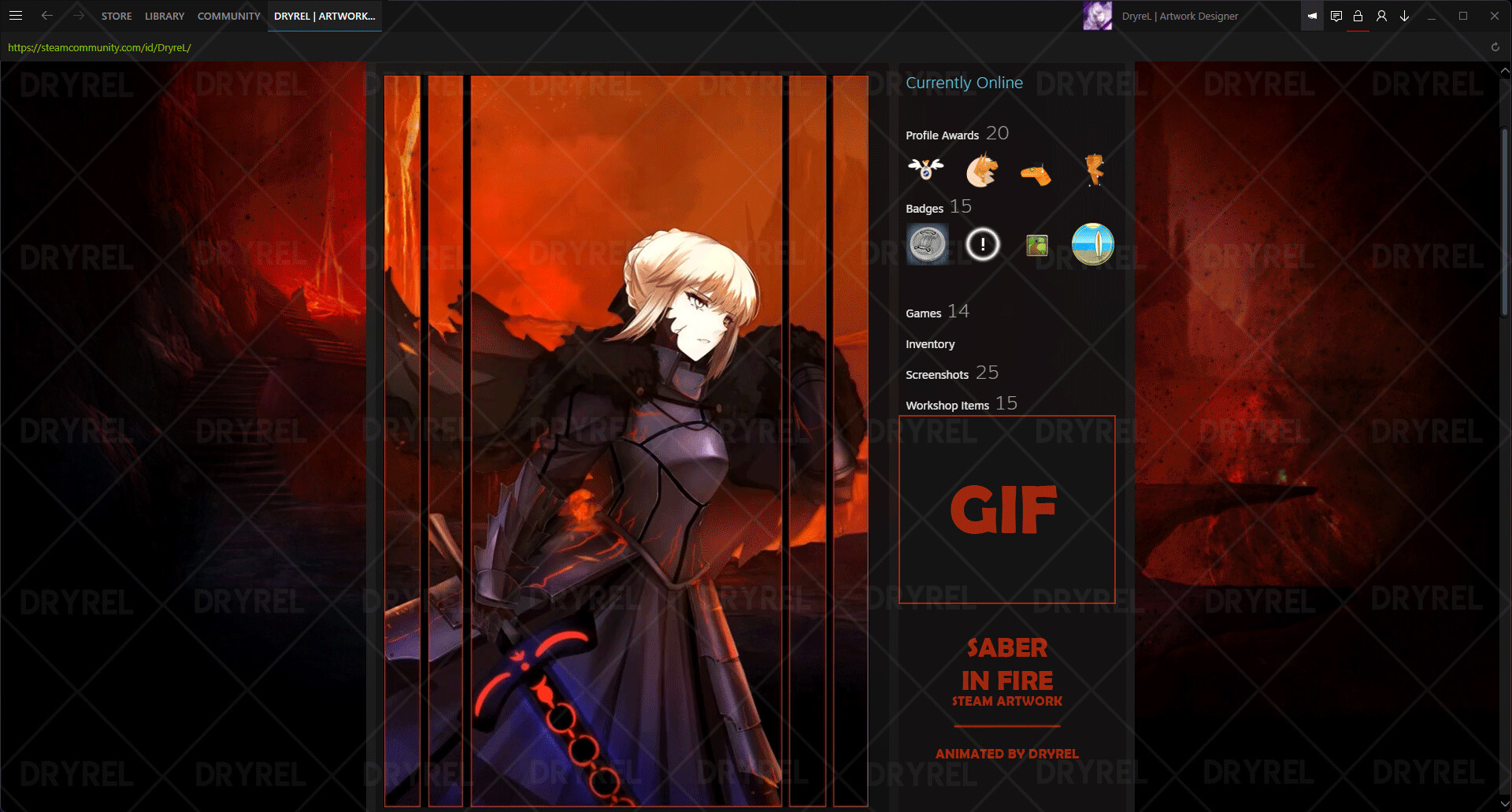 Artstation Saber In Fire Animated Steam Artwork