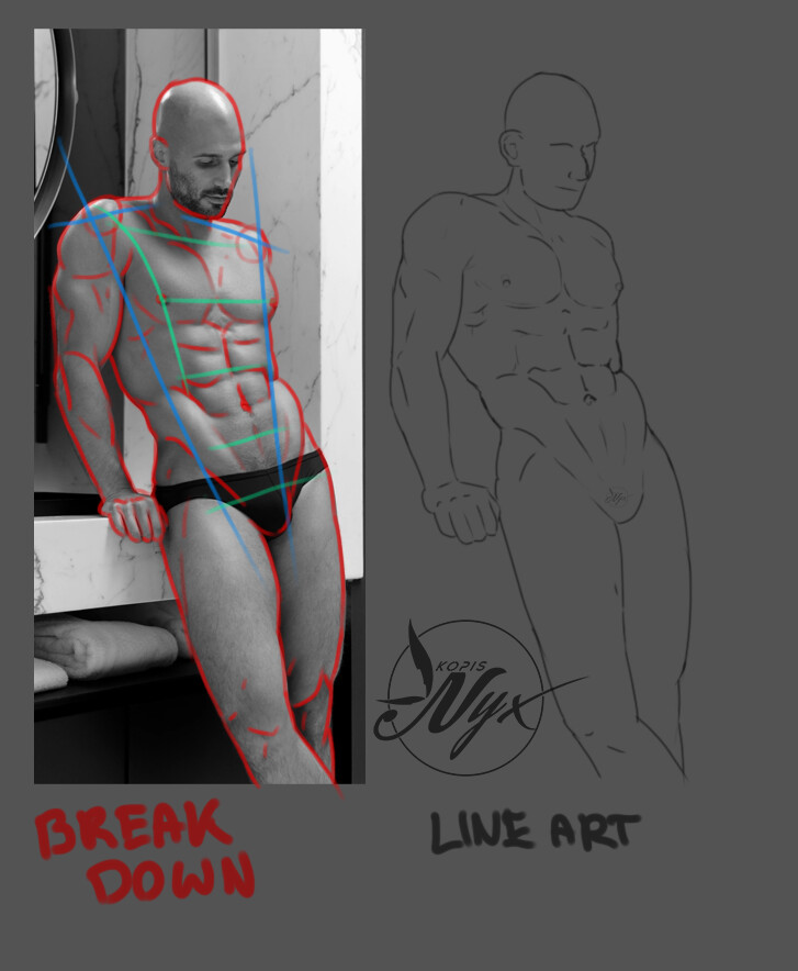 Line art next to image breakdown/analyze