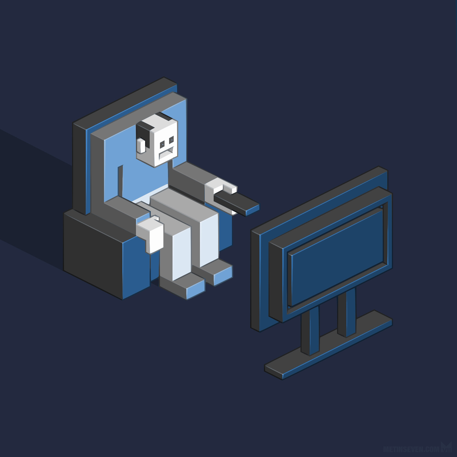 Isometric vector illustration of a television viewer