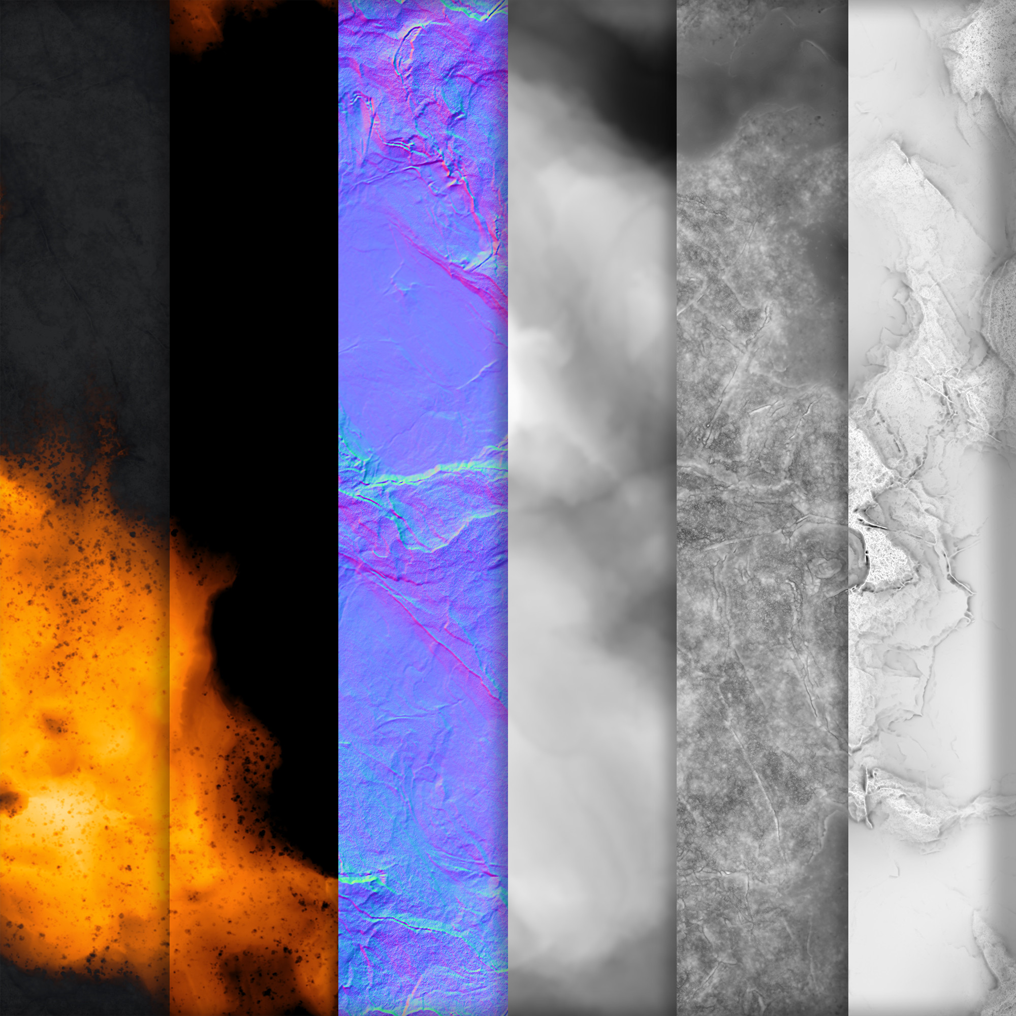 Base Color, Emissive, Normal, Height, Roughness, AO