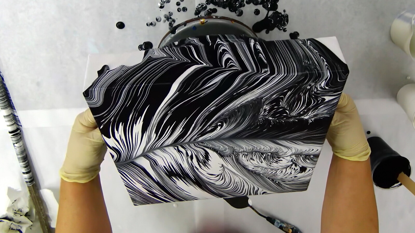Just pour with Fiona Black and White acrylic pour painting Acrylic